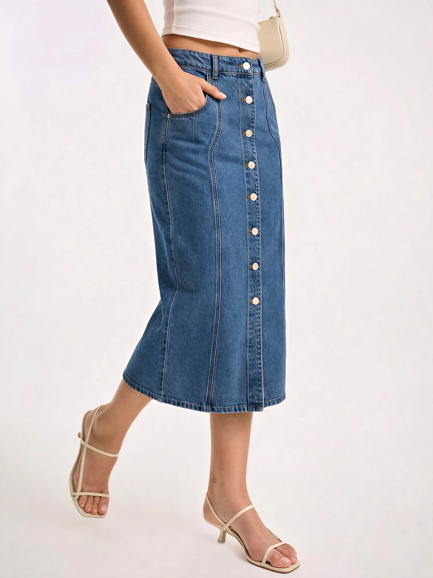 Denim Button Down Midi Skirt - Image 2