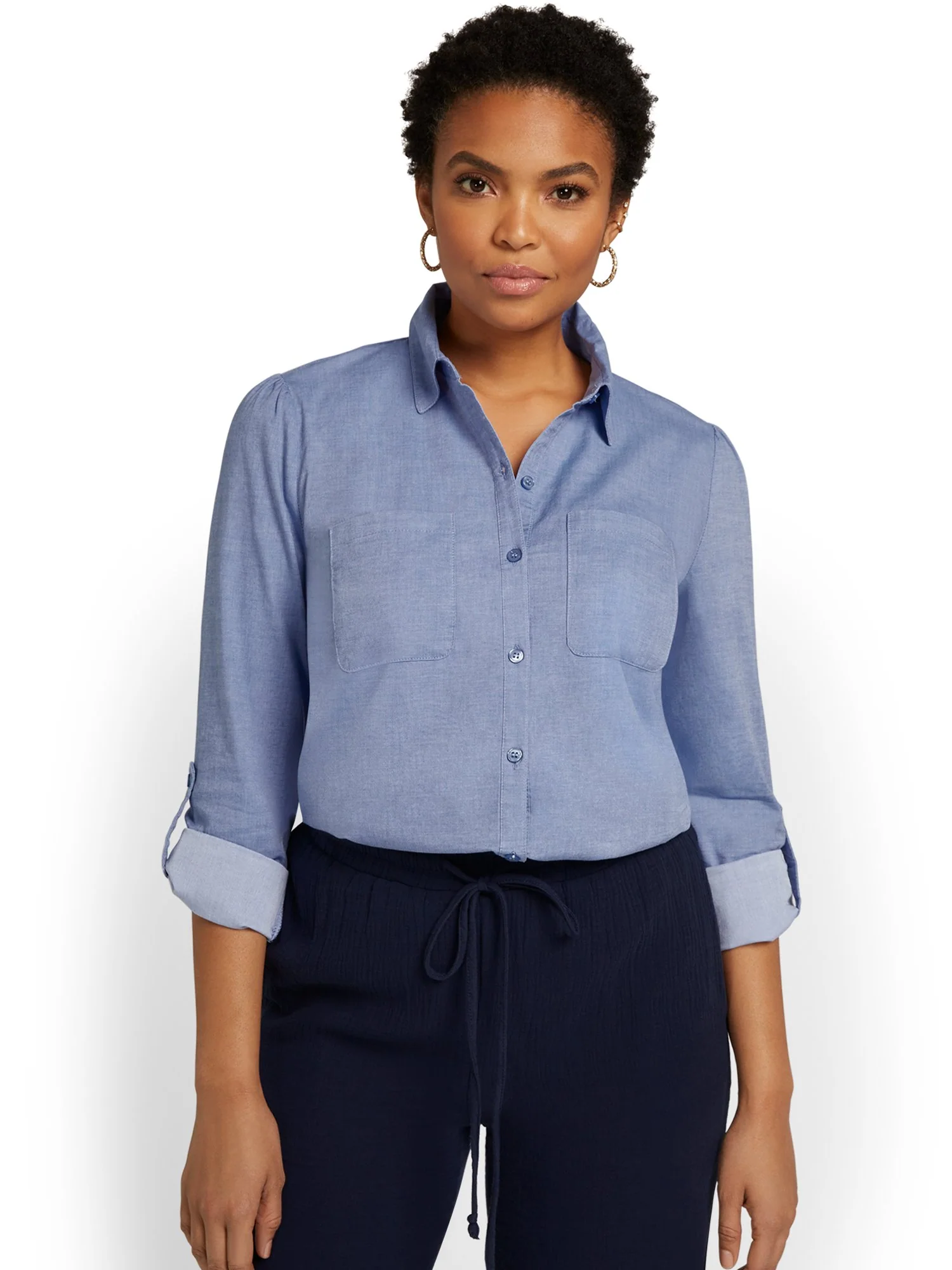 Denim Button-Front Top