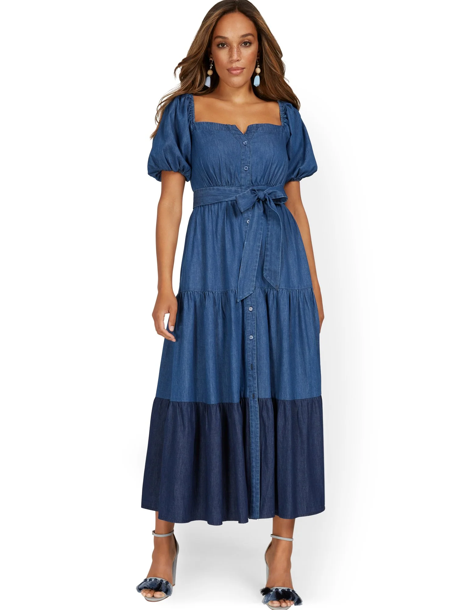 Denim Colorblock Square-Neck Maxi Dress - Image 2