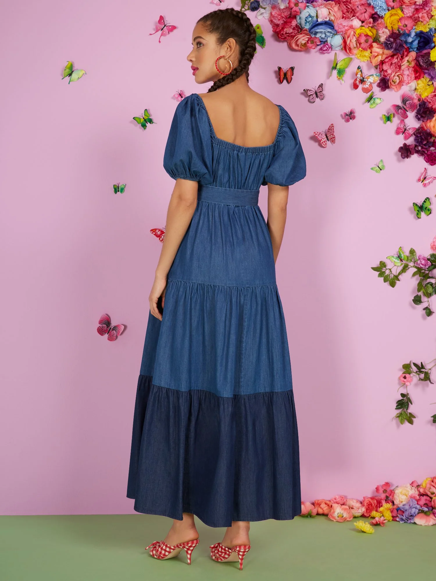 Denim Colorblock Square-Neck Maxi Dress - Image 3