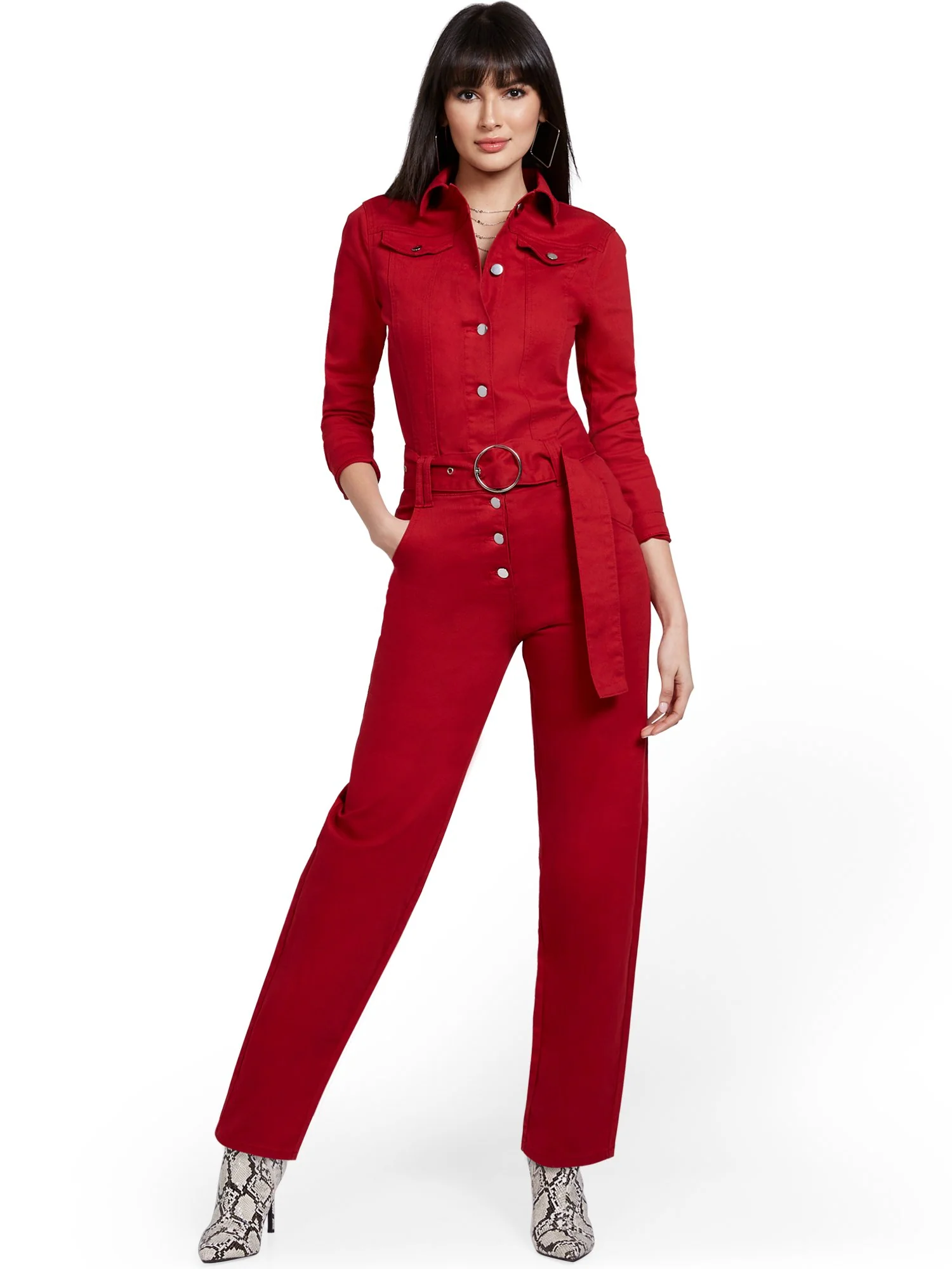 Denim Long-Sleeve Jumpsuit - Image 2