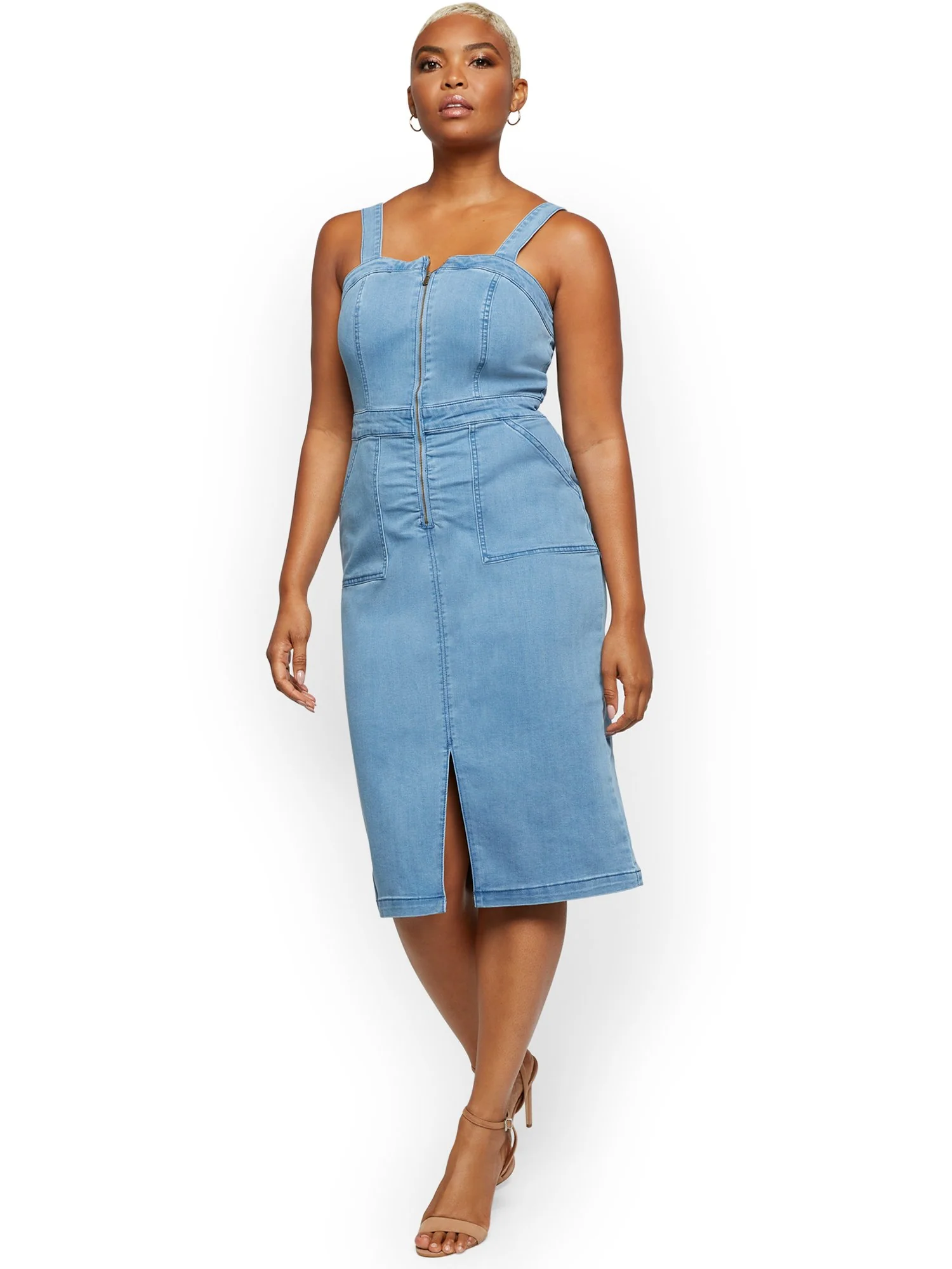 Denim Pinafore Dress - Light Wash - Image 2