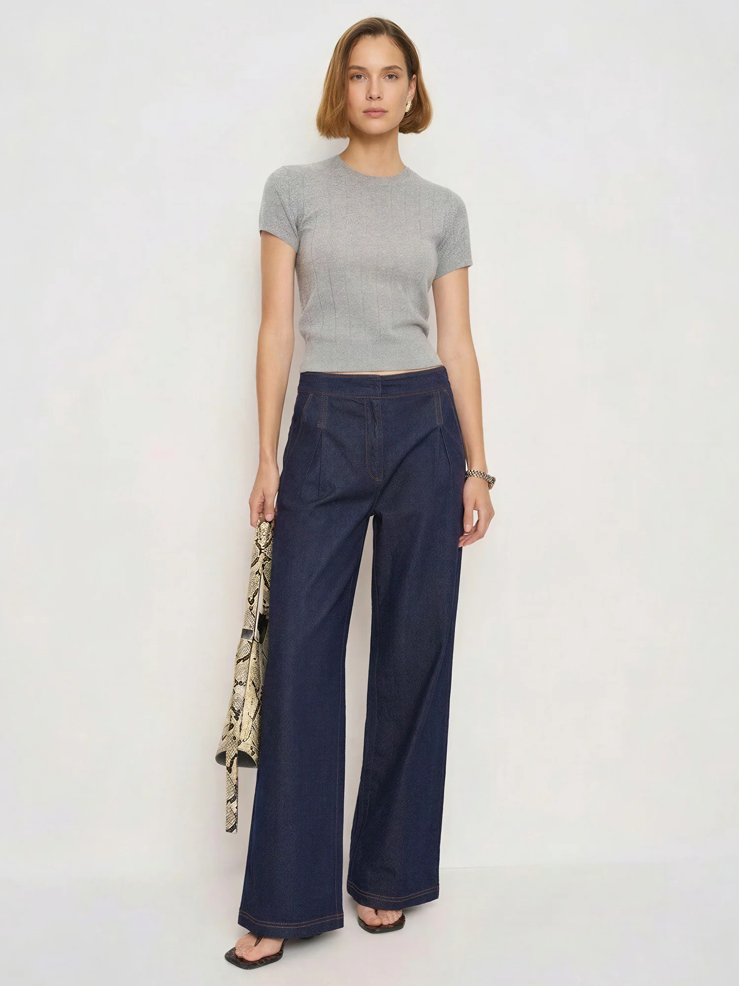 Denim Pleated Wide Leg Pant
