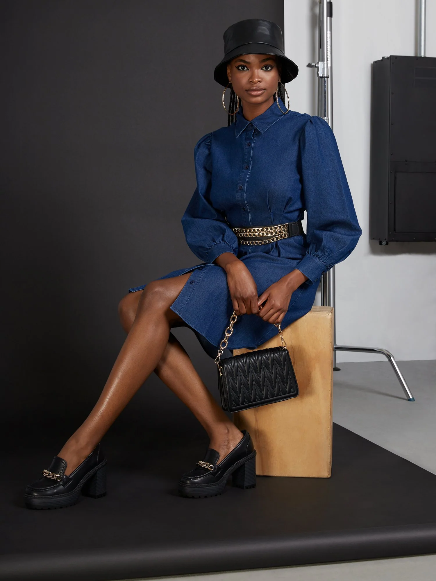 Denim Poplin Corset Dress - Image 2