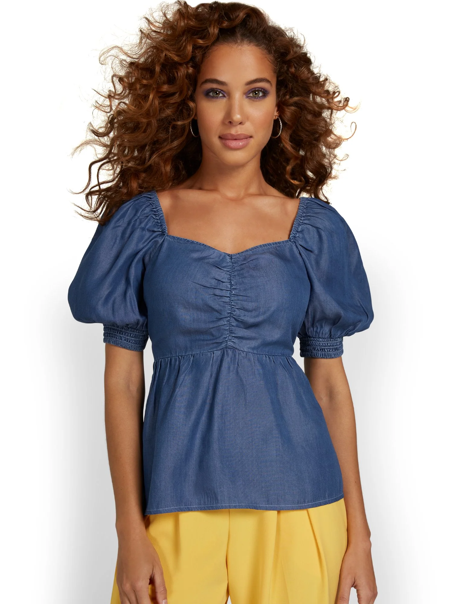 Denim Puff-Sleeve Top