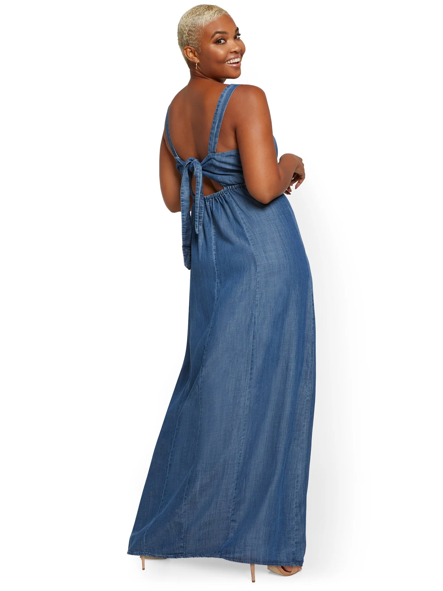 Denim Tie-Back Maxi Dress - Image 2