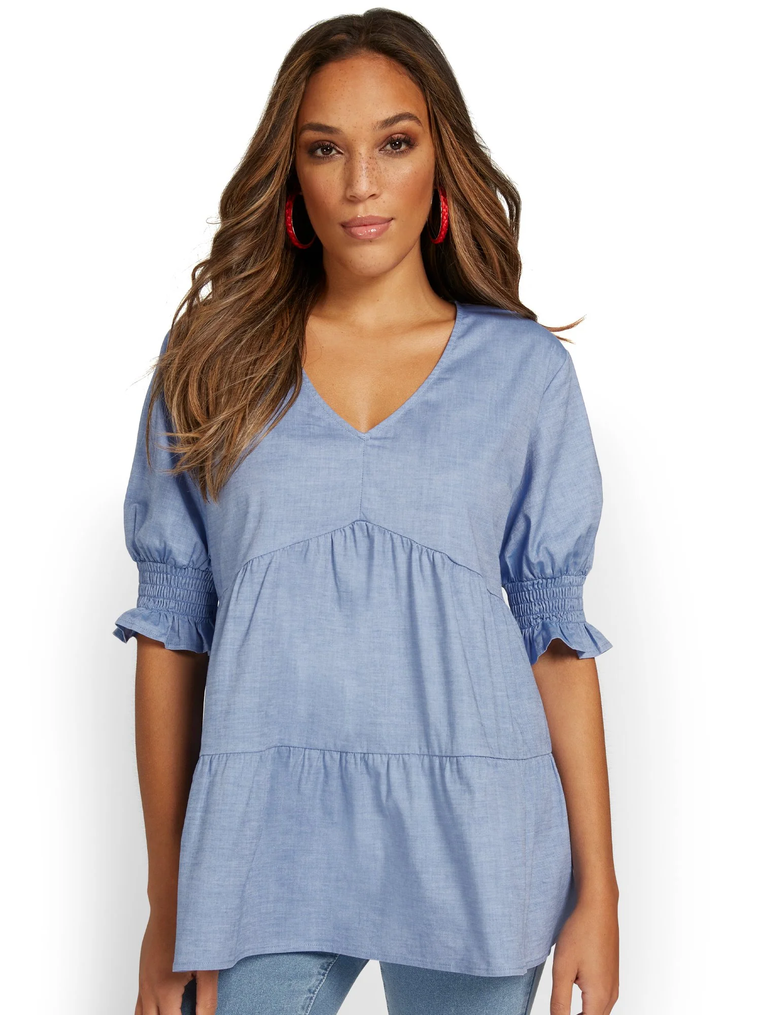 Denim Tiered Babydoll Top - Image 2