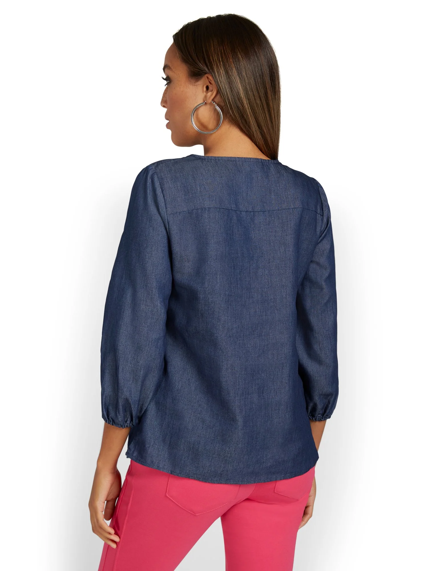 Denim Zip-Front Blouse - Image 3