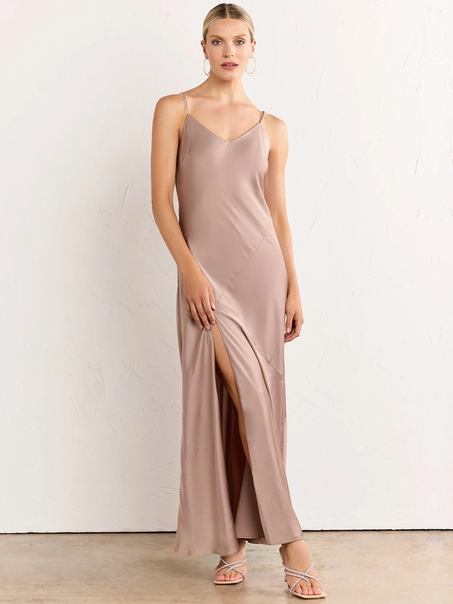 Diamante Strap Maxi Slip Dress - Mustard Seed - Image 7