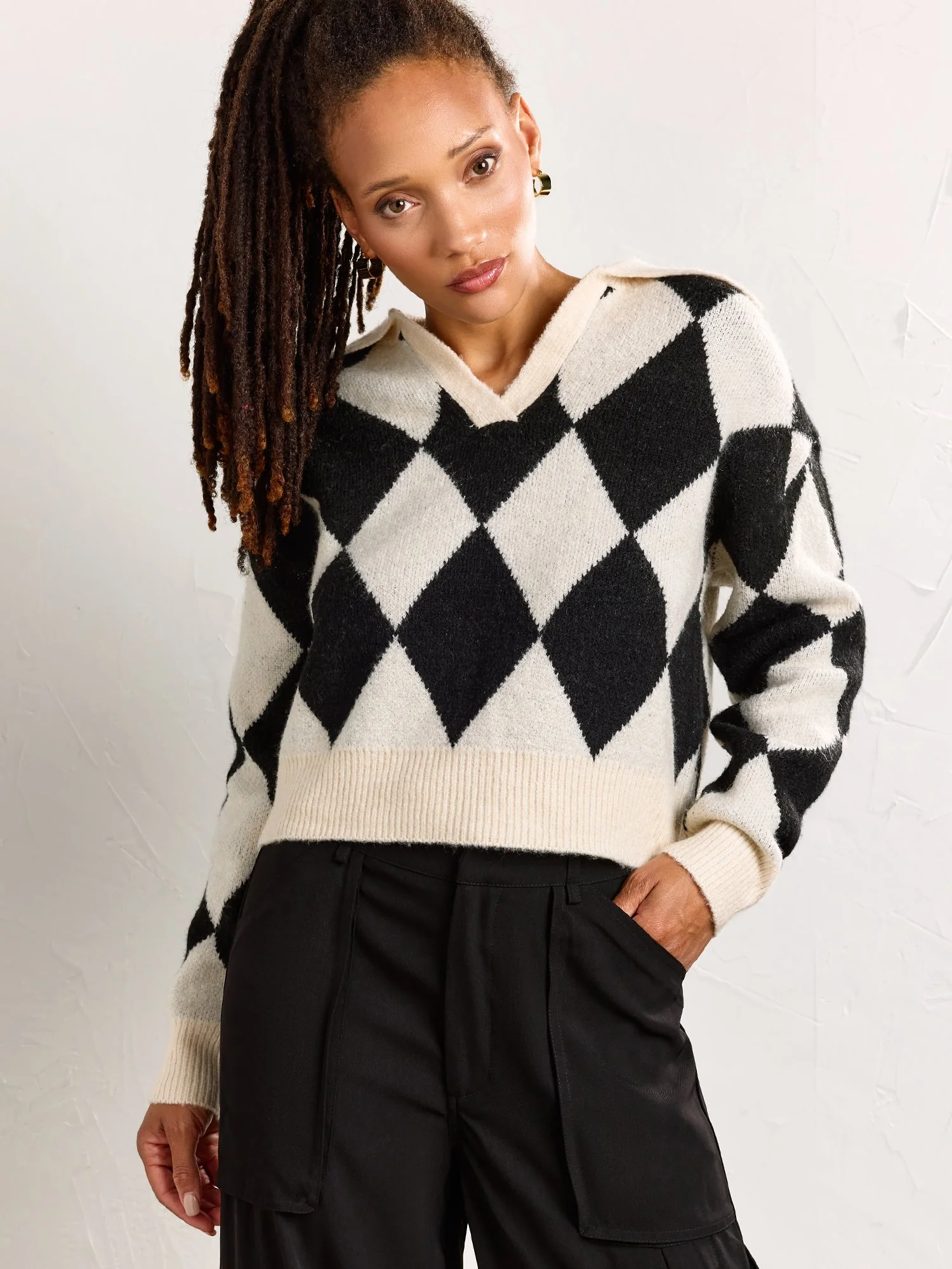 Dreamers by Debut Diamond Pattern Polo Sweater - Brands We Love - Image 2