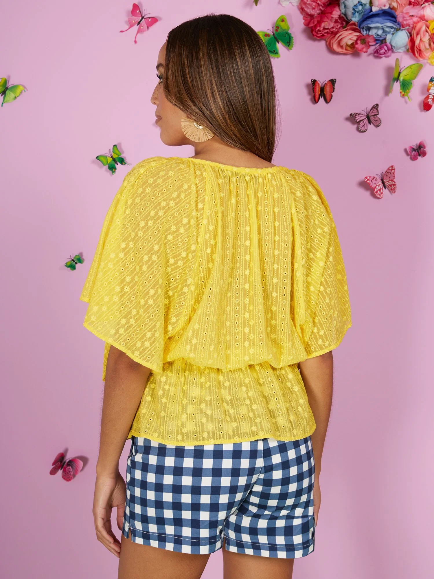 Dolman Swiss-Dot V-Neck Peplum Top - Image 6