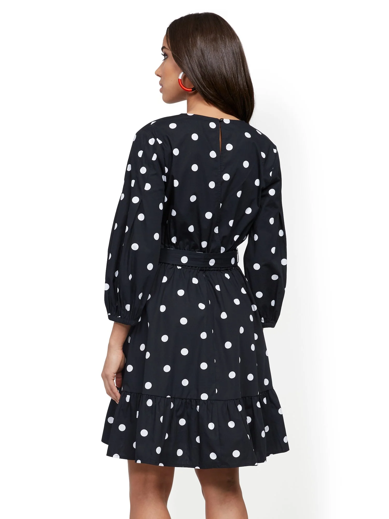 Dot-Print Belted Poplin Wrap Dress - Image 3