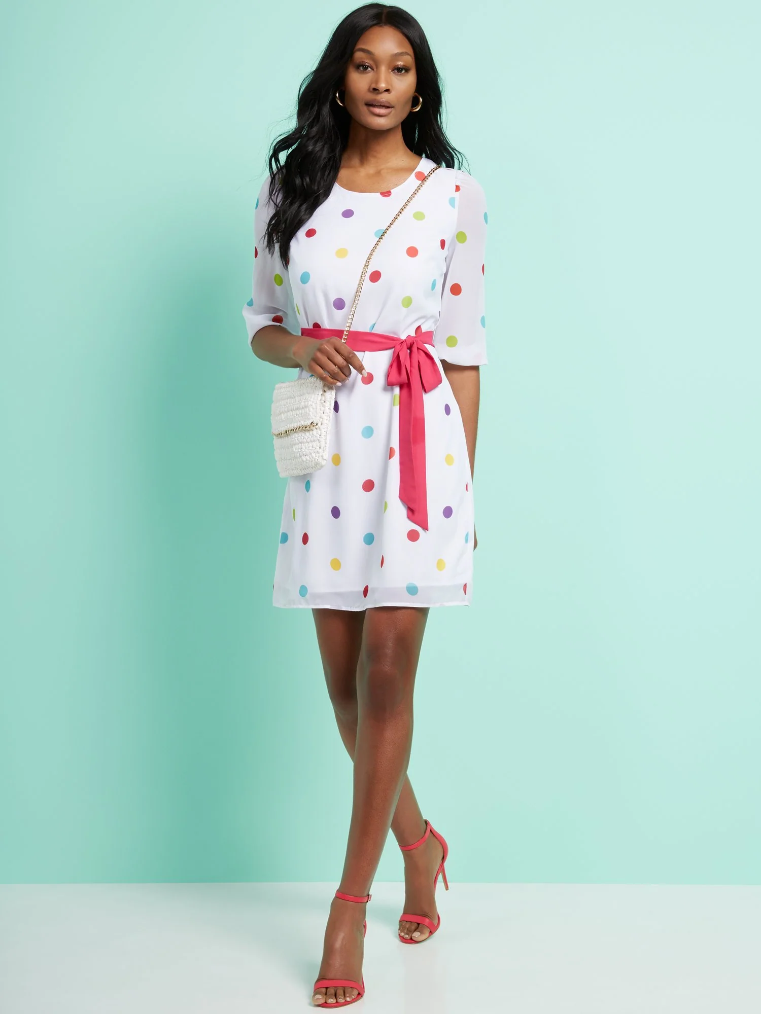 Dot-Print Belted Shift Dress - Image 4