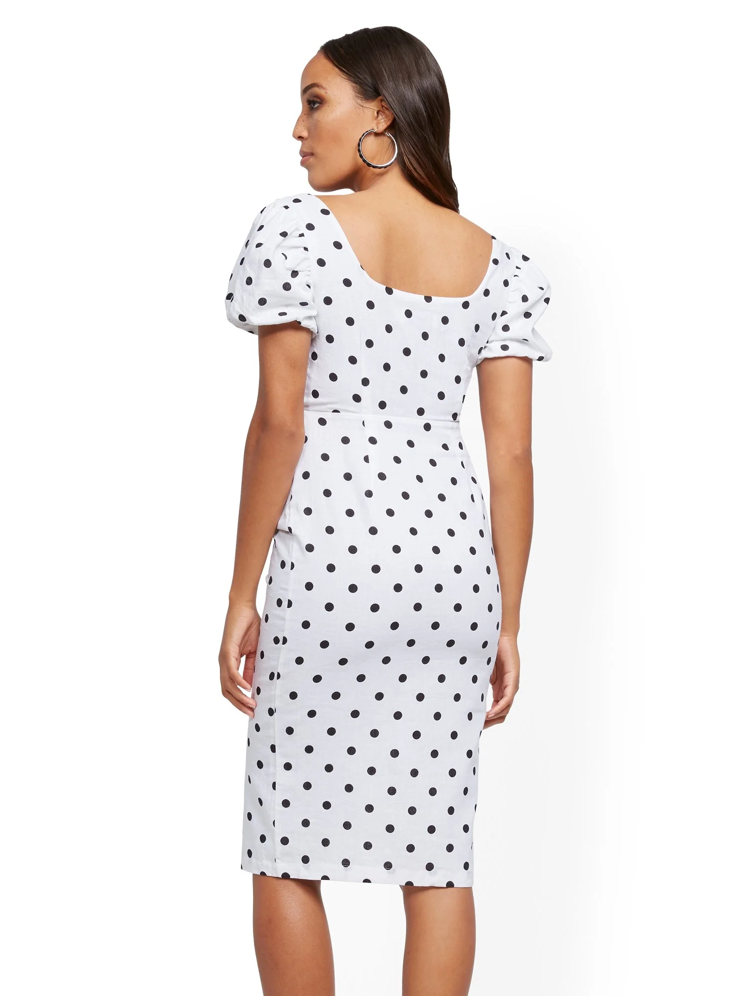 Dot-Print Linen Sheath Dress - Image 3