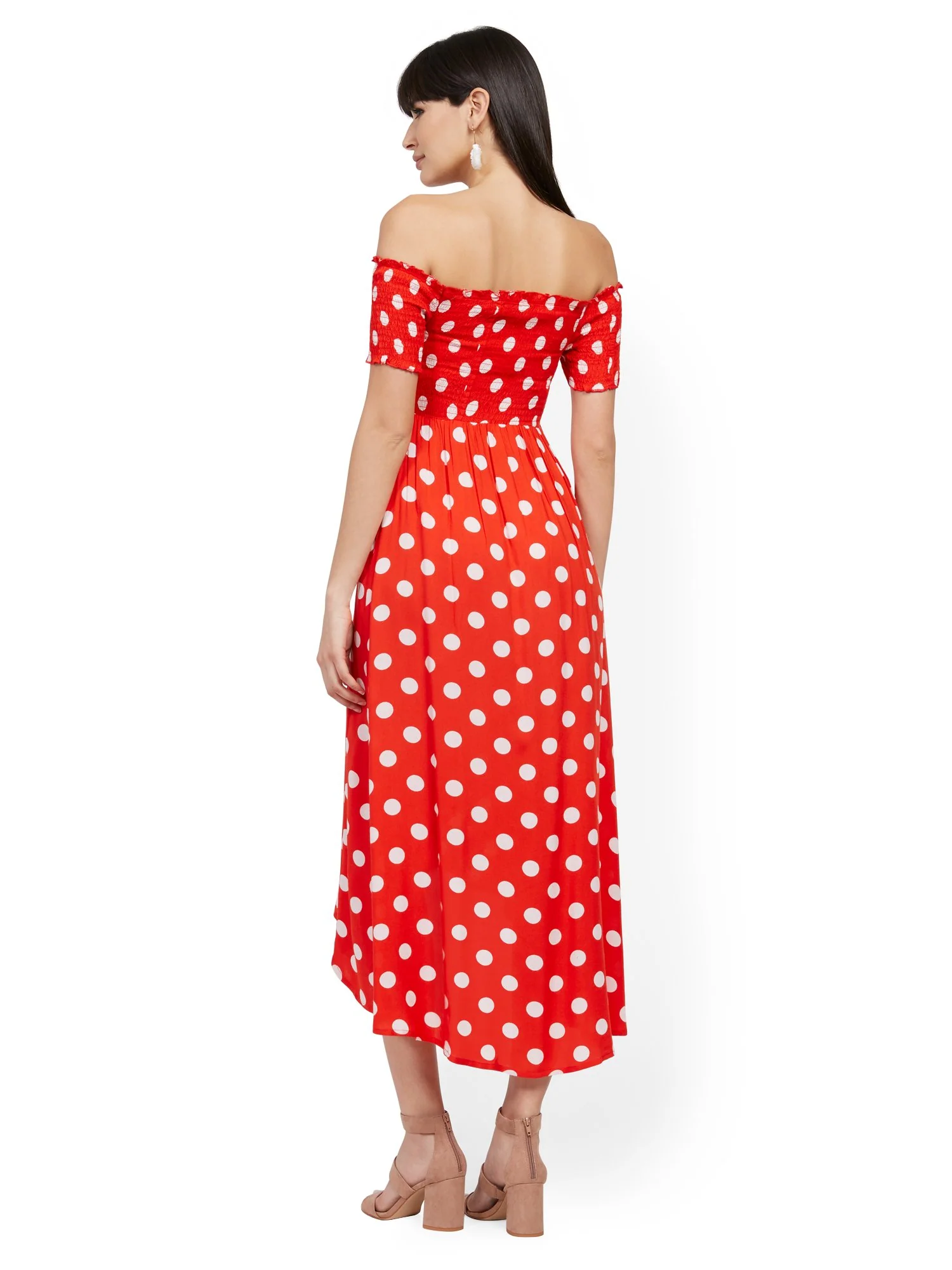 Dot-Print Off-The-Shoulder Hi-Lo Wrap Maxi Dress - Image 3