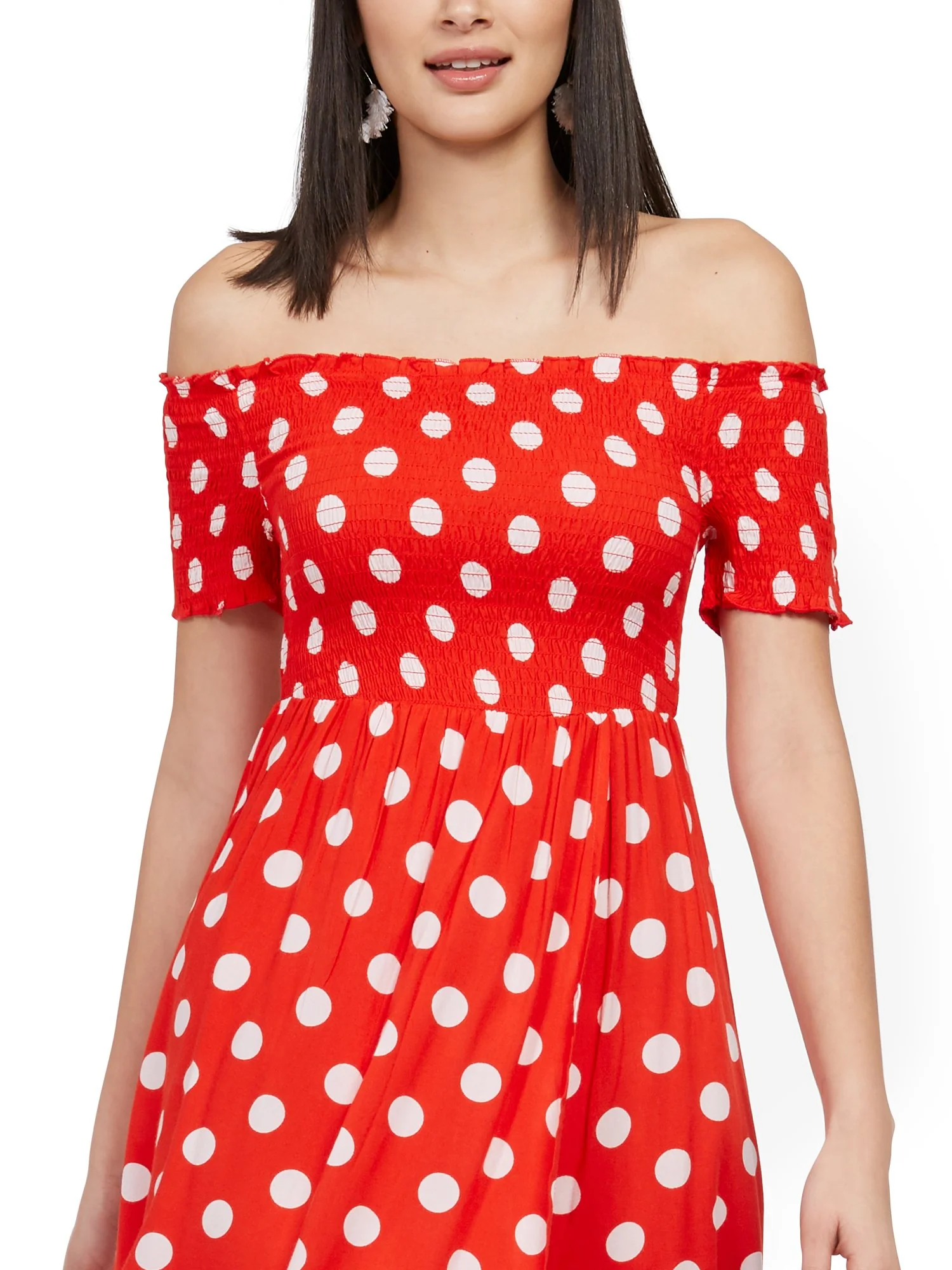 Dot-Print Off-The-Shoulder Hi-Lo Wrap Maxi Dress - Image 4