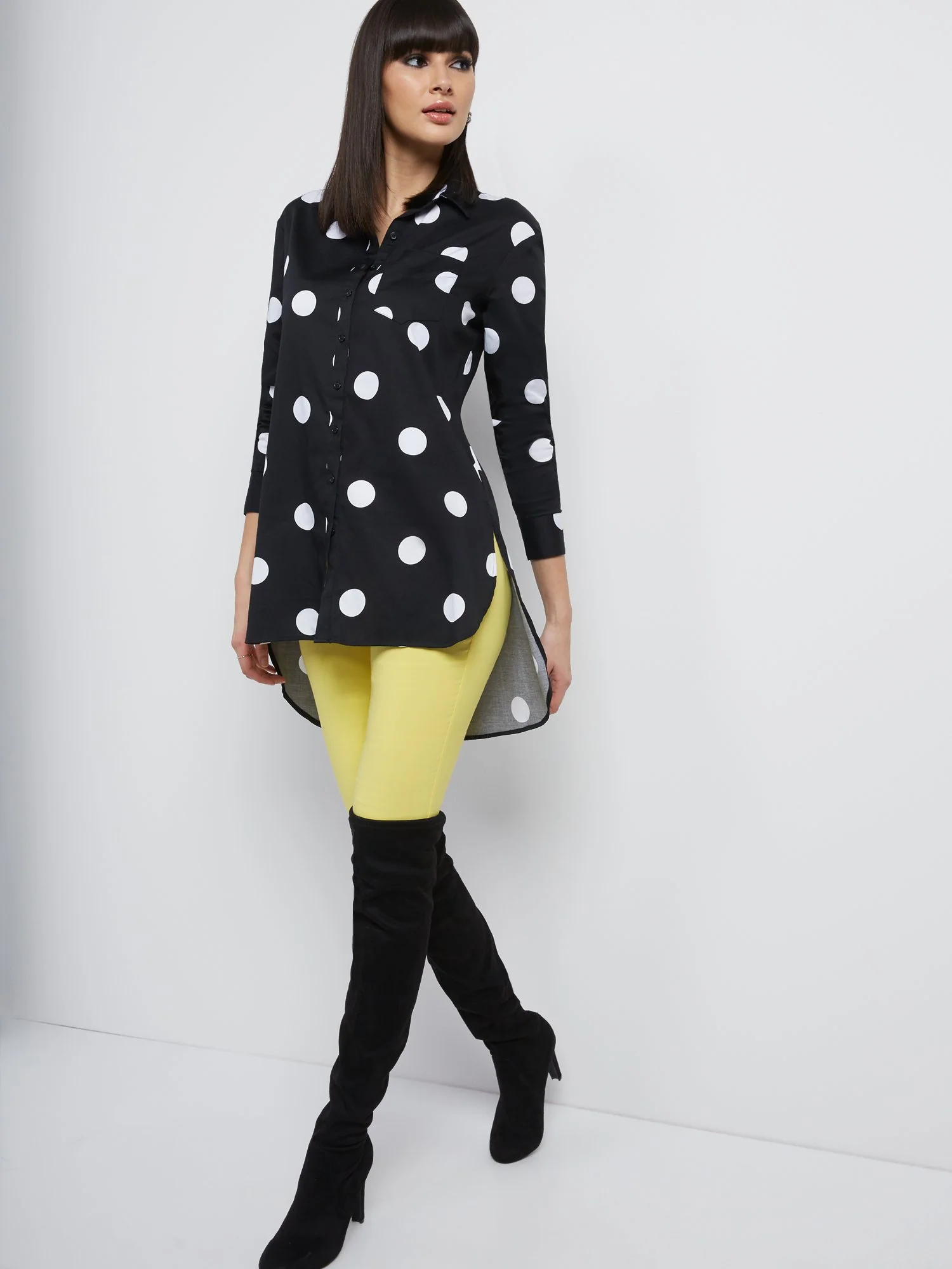 Dot-Print Poplin Hi-Lo Tunic Shirt - 7th Avenue - Image 2