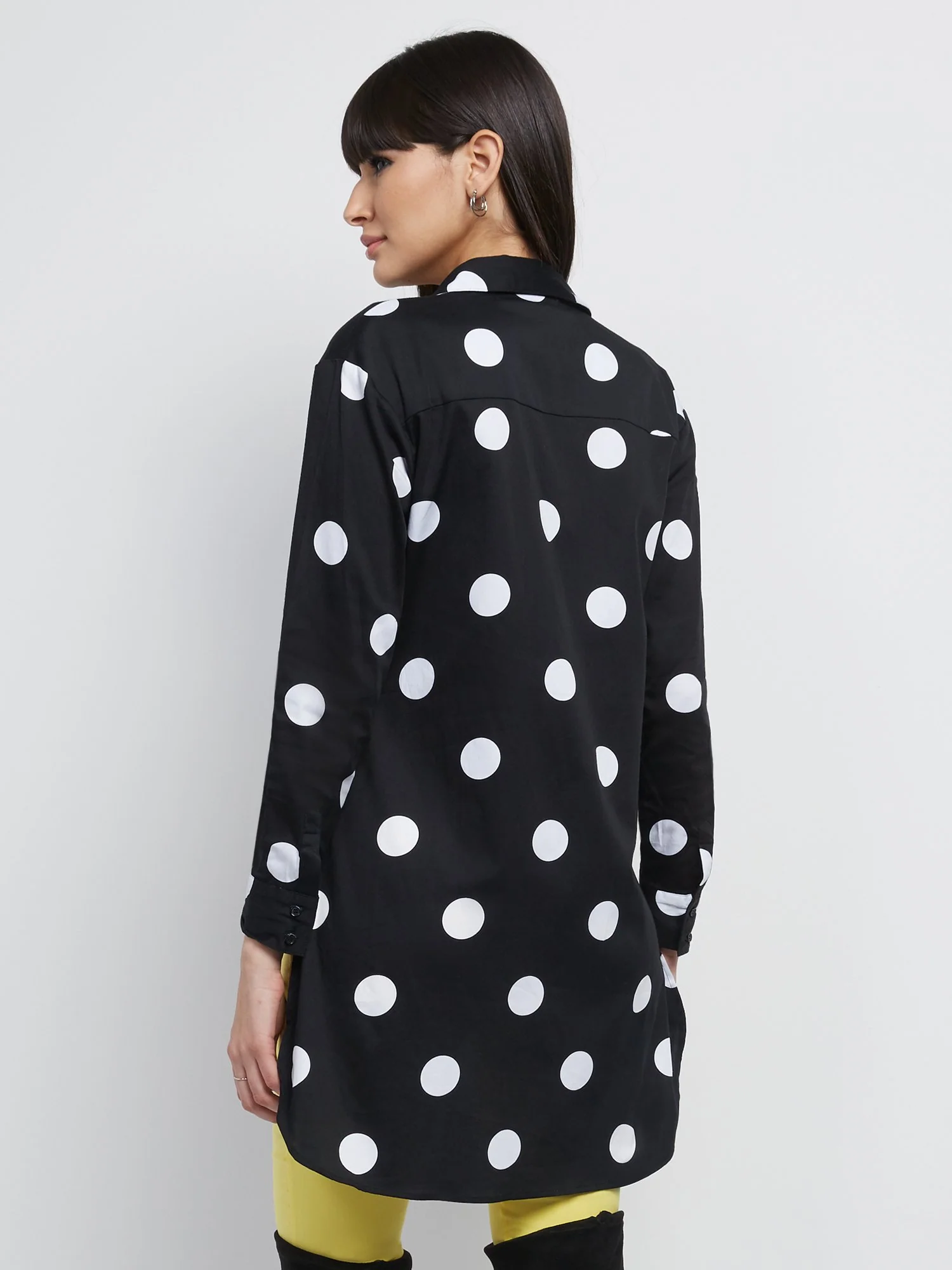 Dot-Print Poplin Hi-Lo Tunic Shirt - 7th Avenue - Image 3