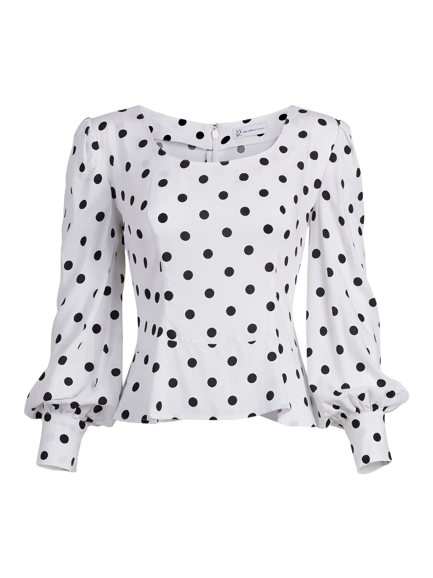 Dot-Print Puff-Sleeve Peplum Top - Image 4