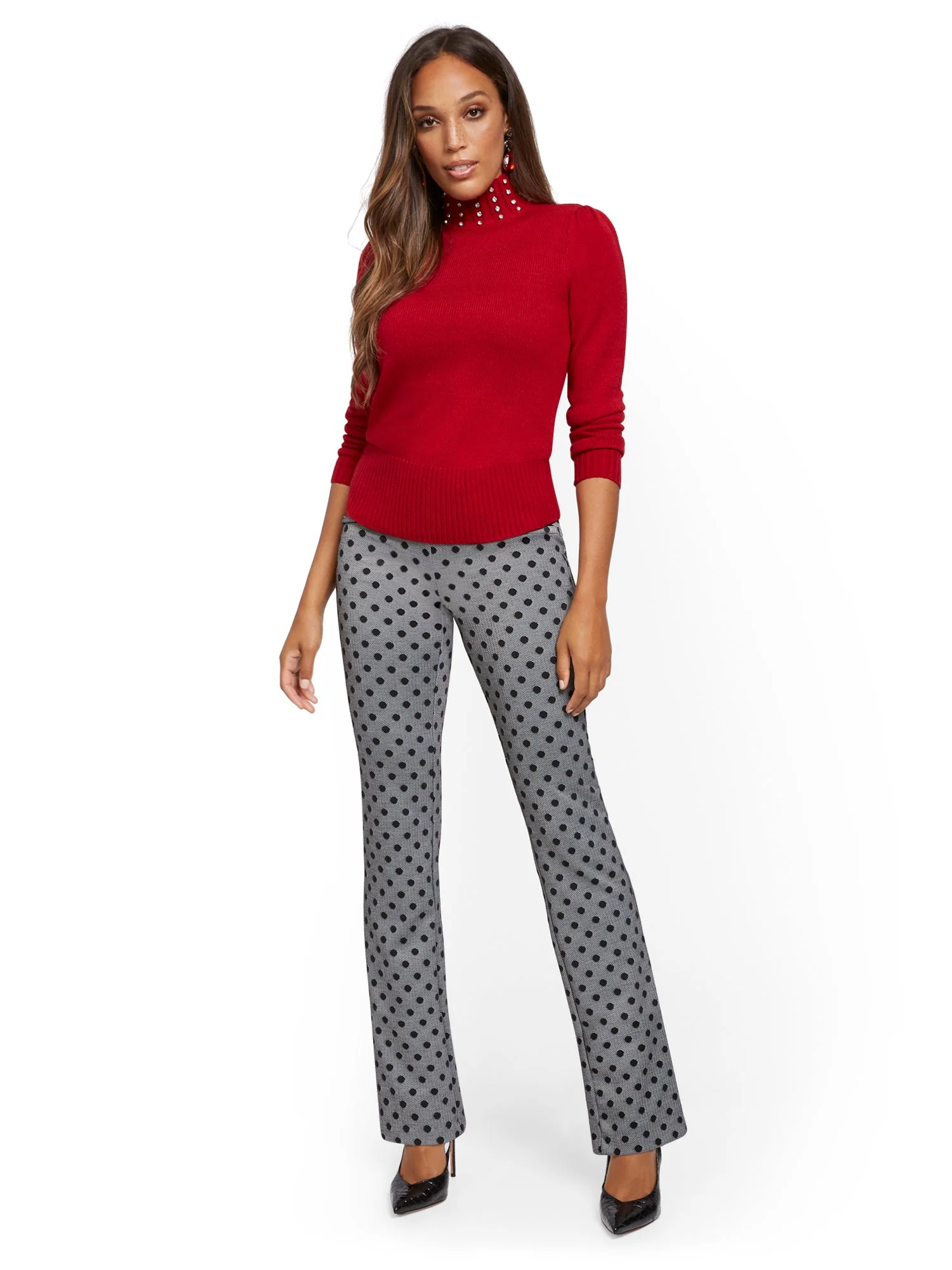 Dot-Print Pull-On Bootcut Ponte Pant - Superflex - Image 4