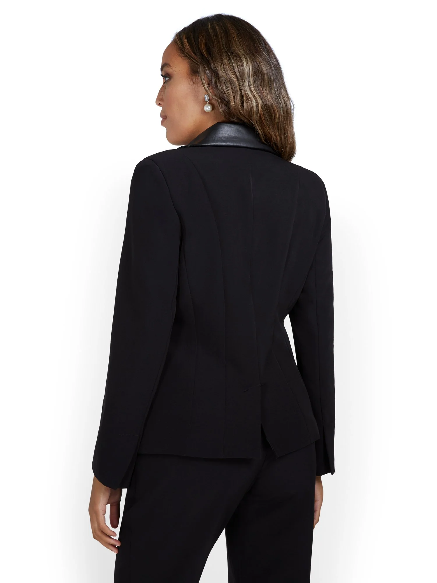 Double-Breasted Faux-Leather Trim Jacket - Image 3