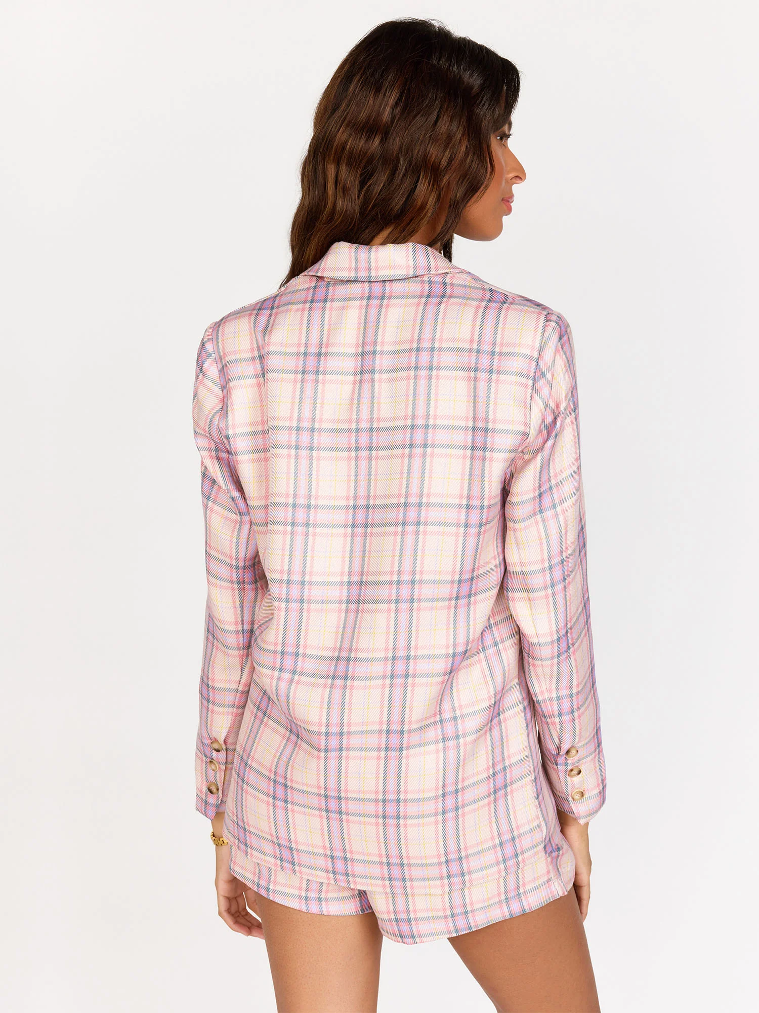 Double-Breasted Pastel Plaid Blazer - Fanco - Image 4