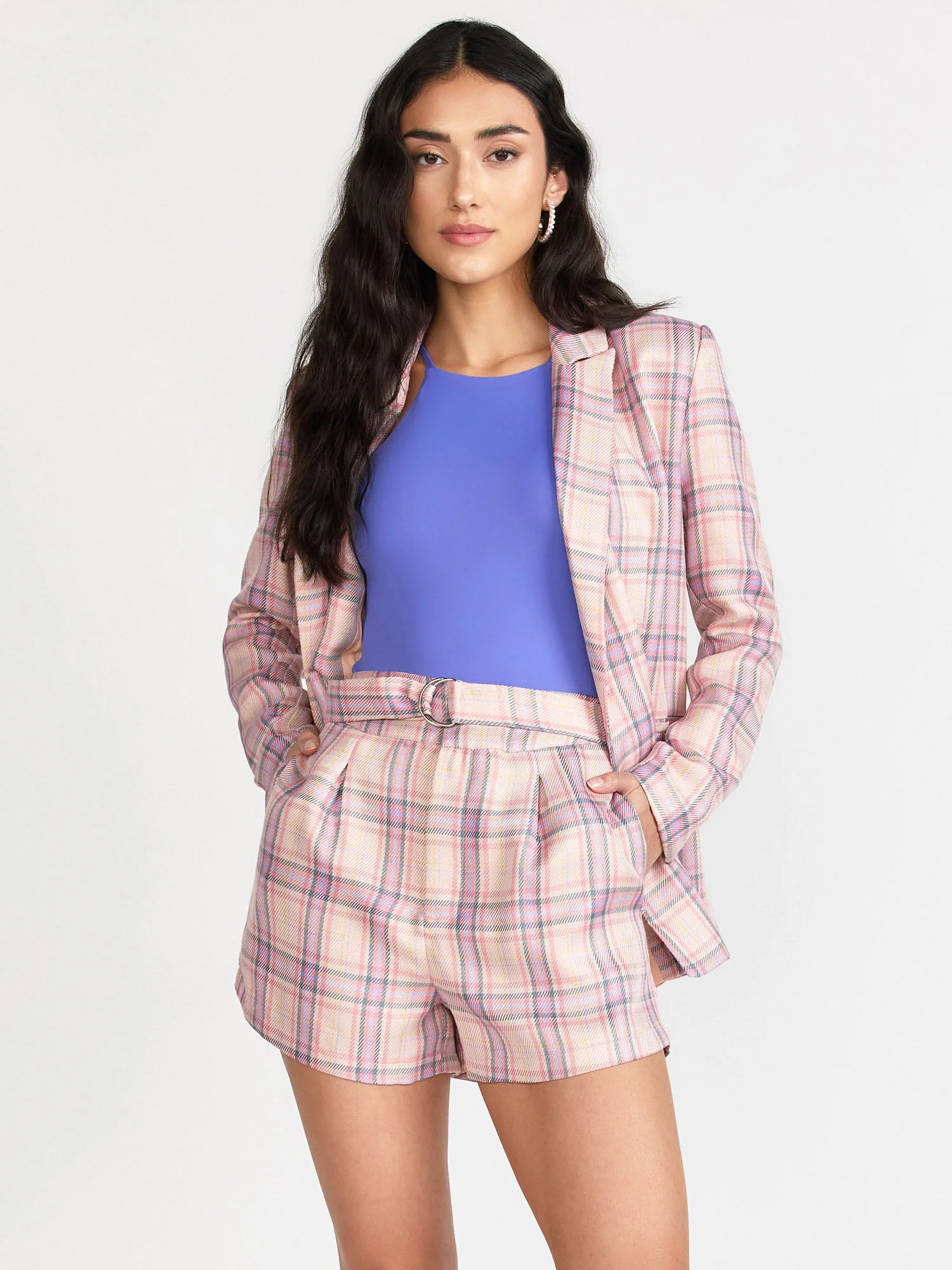 Double-Breasted Pastel Plaid Blazer - Fanco - Image 5