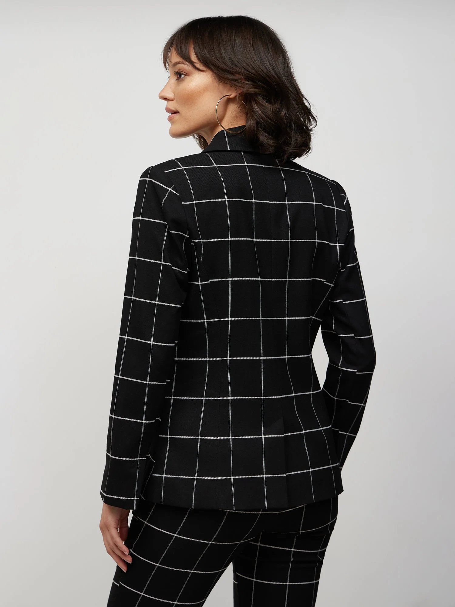 Double-Breasted Windowpane-Print Blazer - Image 2
