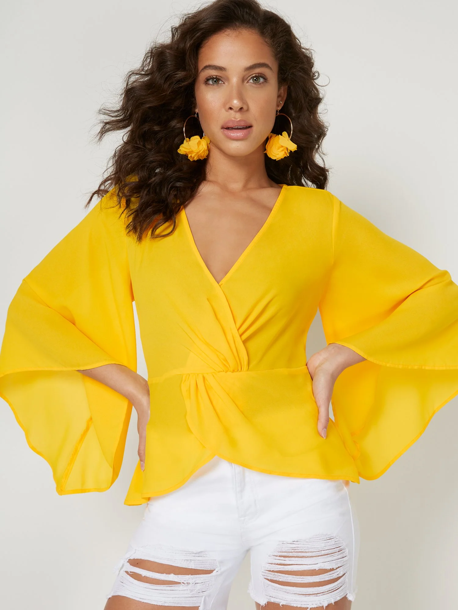 Drama-Sleeve Twist-Front Top - Image 2
