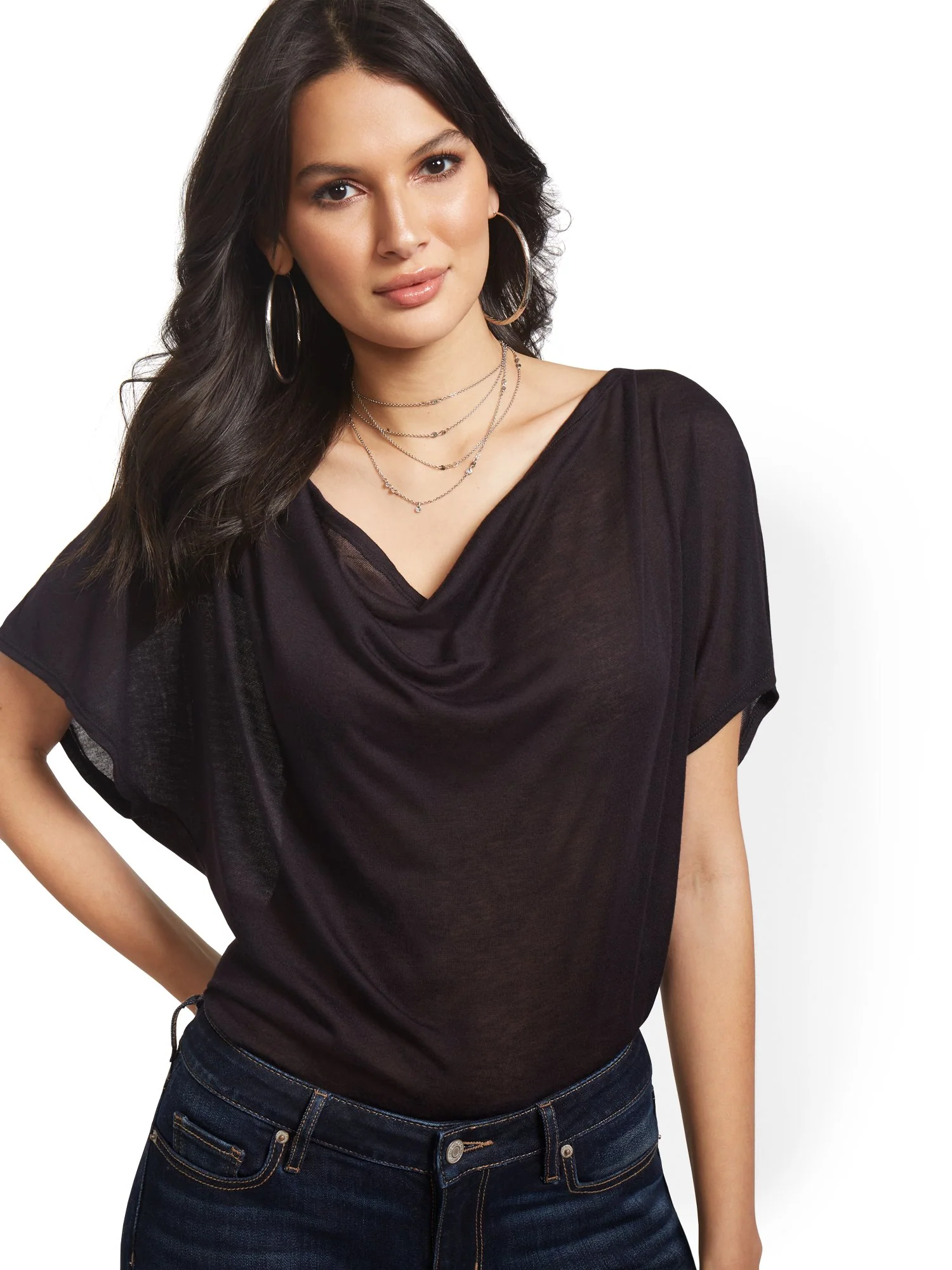 Drape-Front Flutter-Sleeve Top - Sweet Pea