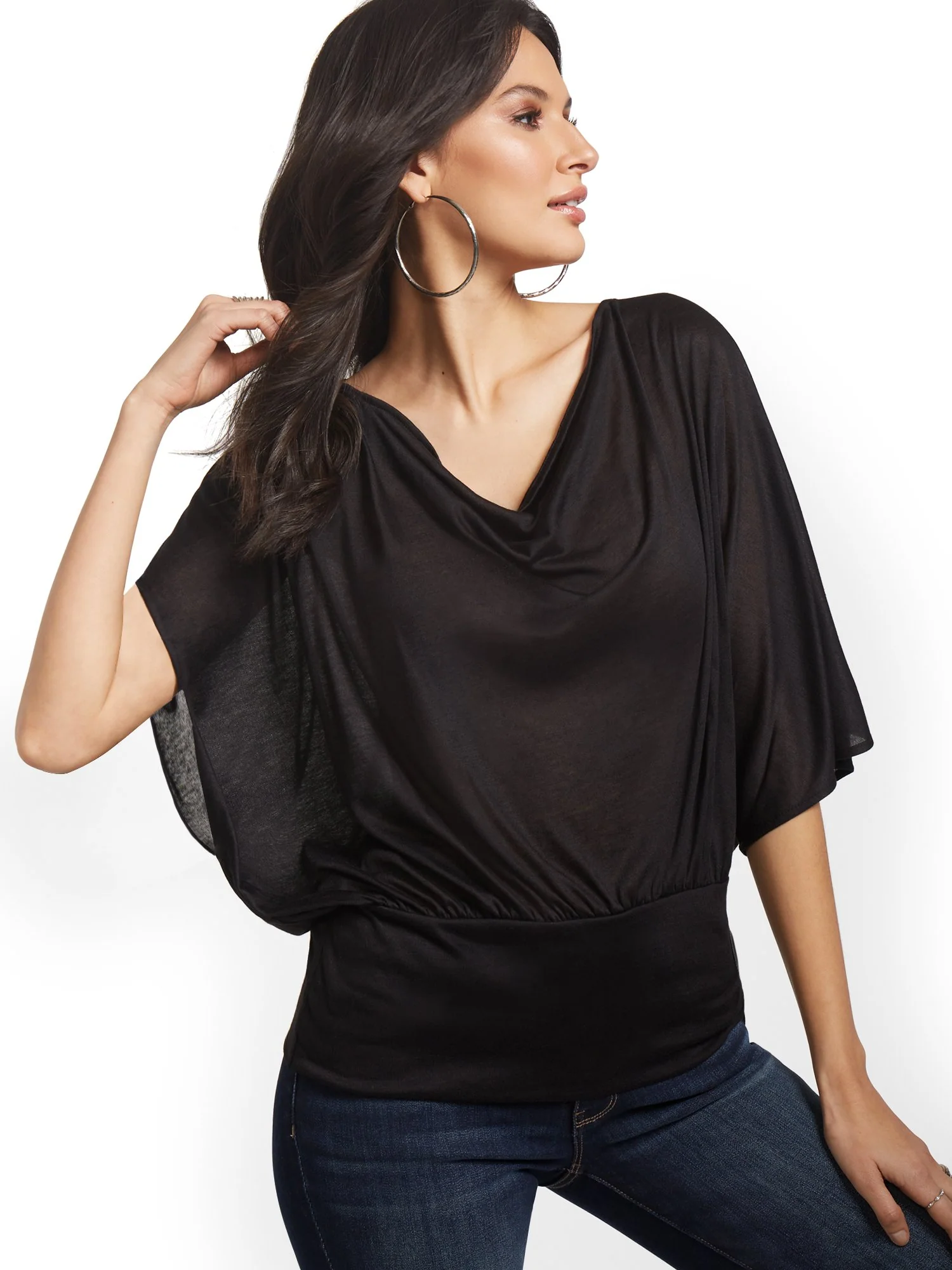 Drape-Front Flutter-Sleeve Top - Sweet Pea