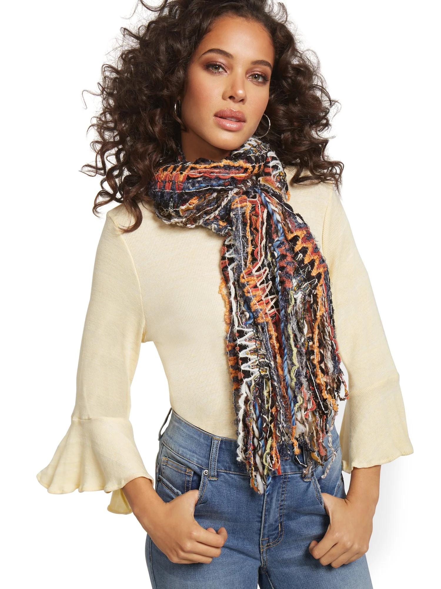 Earth Tone Multi Yarn Fringe Scarf - Sweet Pea - Image 2