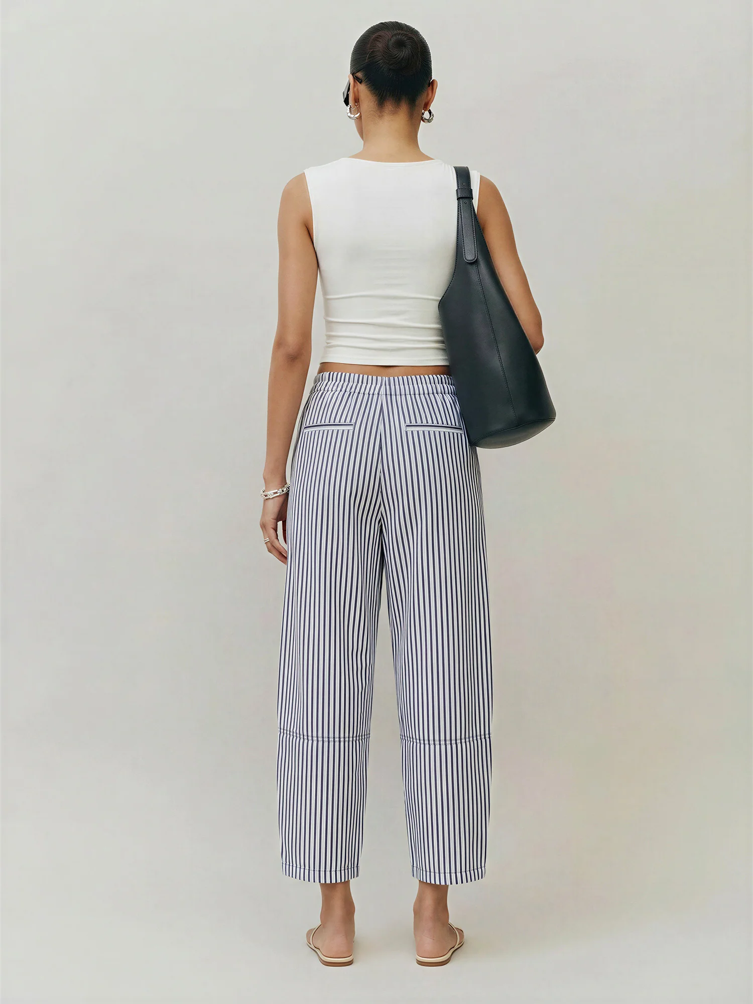 Elastic Striped Pull On Barrel Leg Pants - Image 3