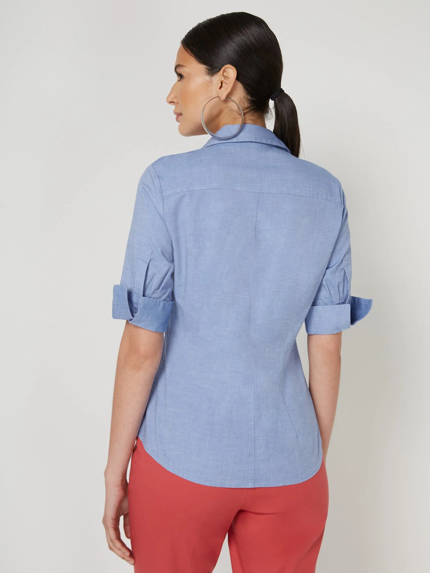 Elbow-Sleeve Button-Down Chambray Madison Shirt - 7th Avenue - Image 3