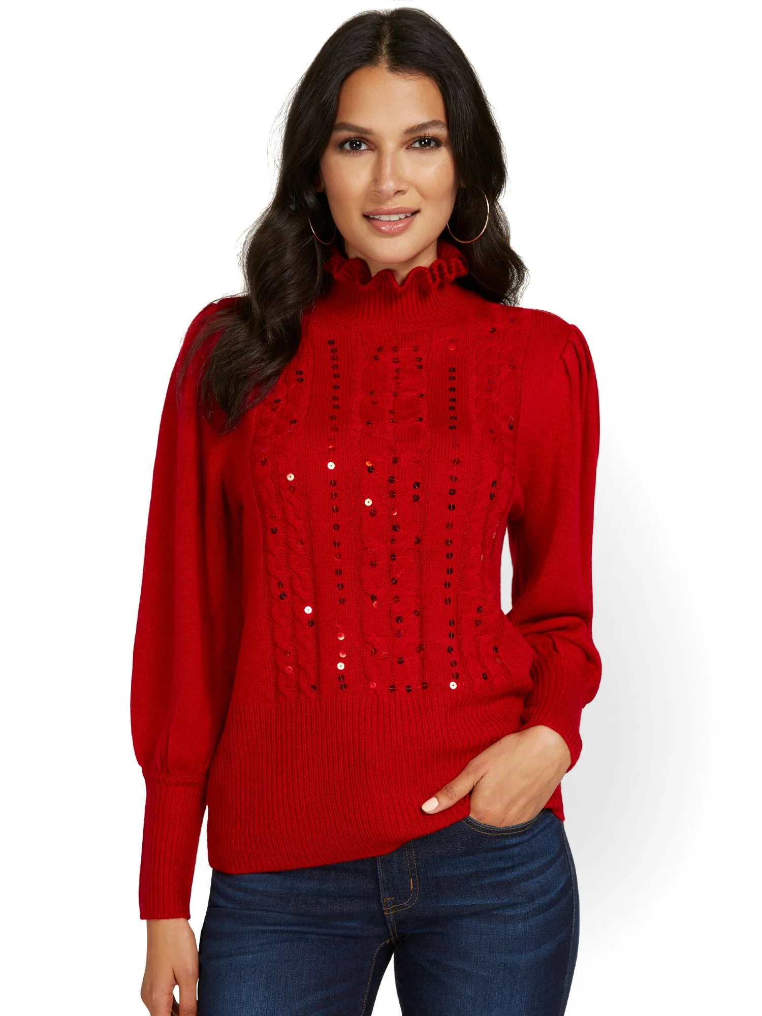 Embellished Frill-Neck Pullover Sweater - Image 6