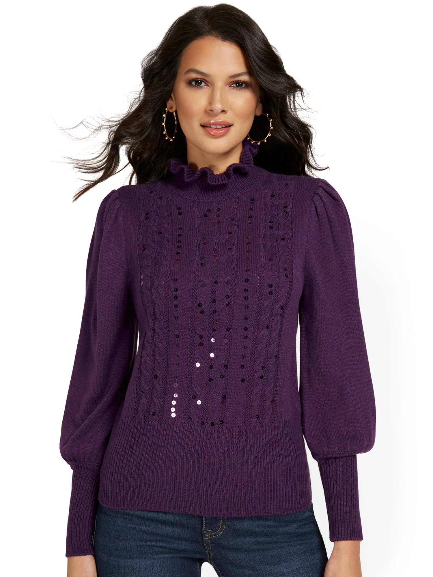 Embellished Frill-Neck Pullover Sweater - Image 8