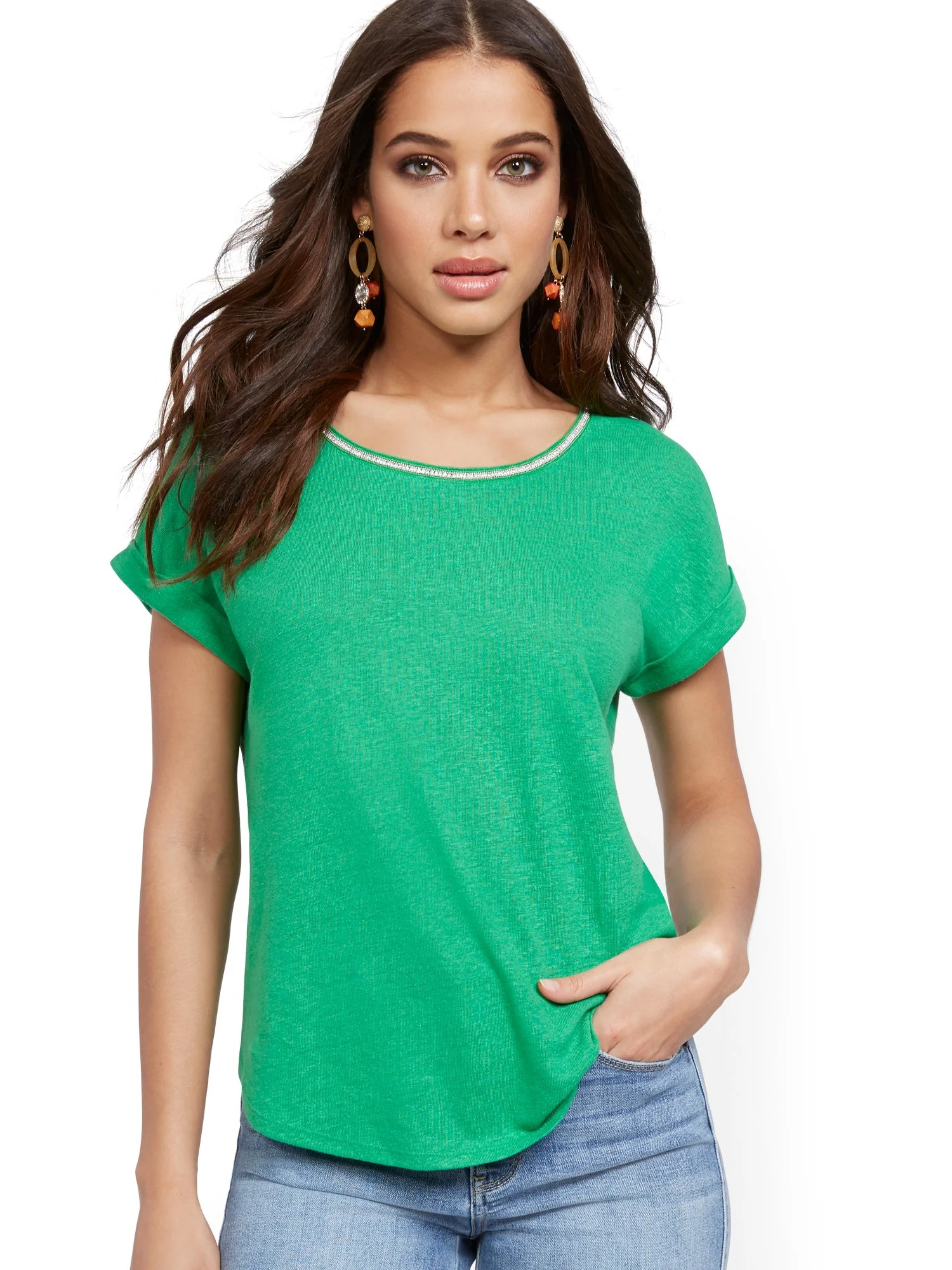 Embellished Linen Tee