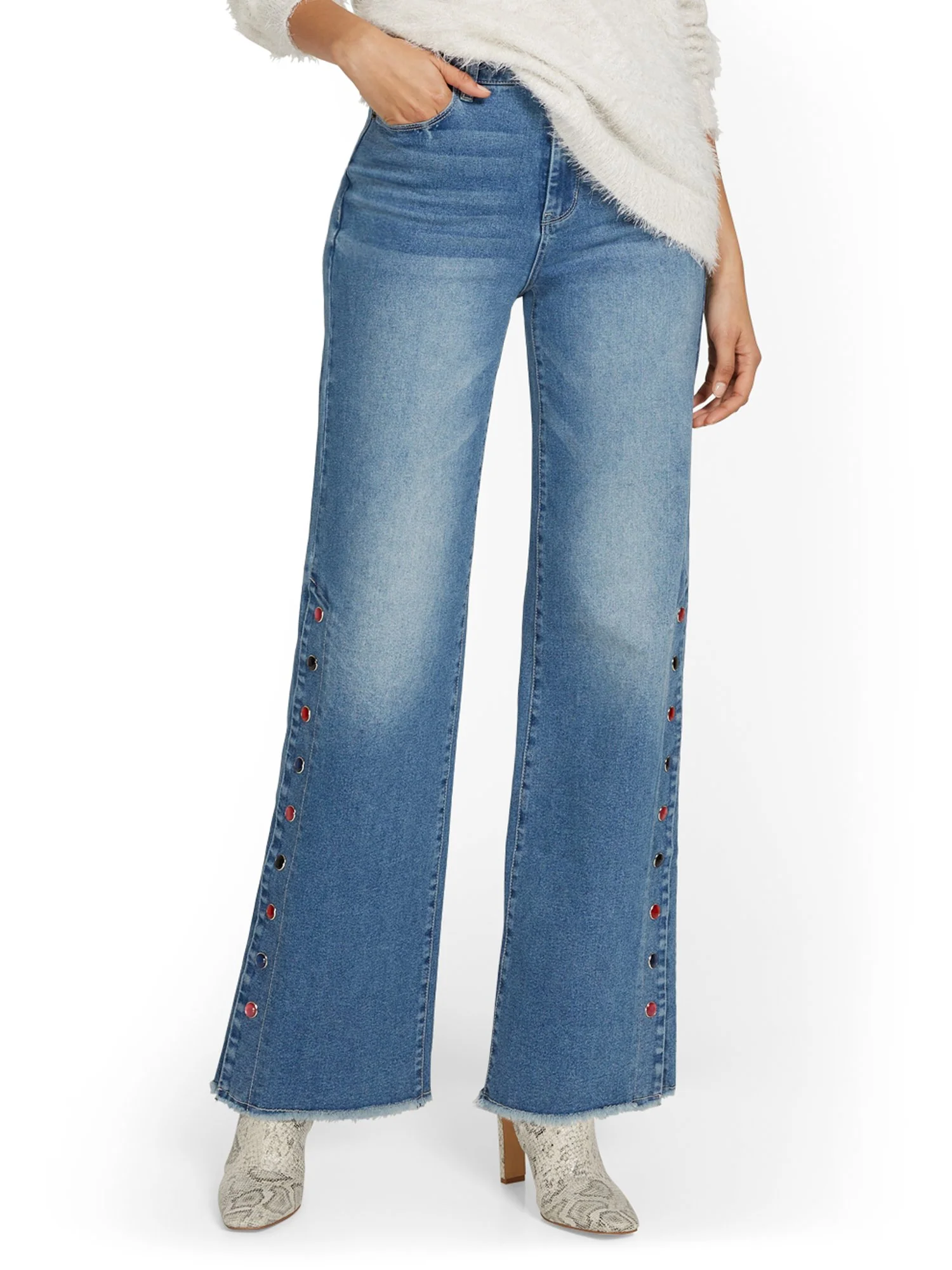 Embellished-Side Wide-Leg Jeans