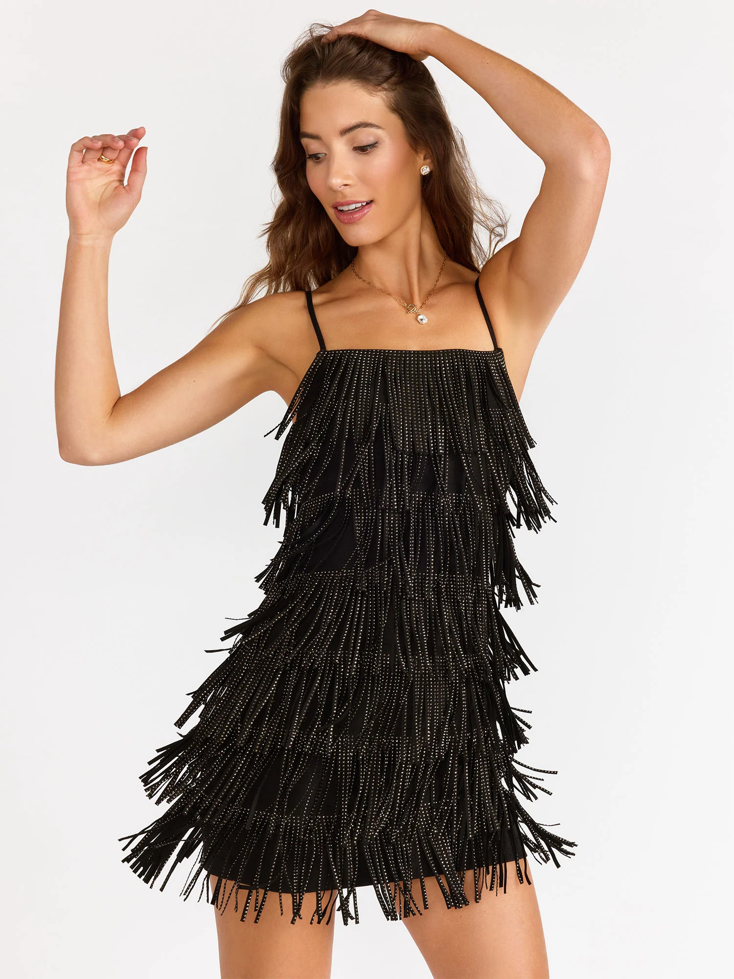 Embellished Suede Fringe Mini Dress - Endless Rose - Image 2
