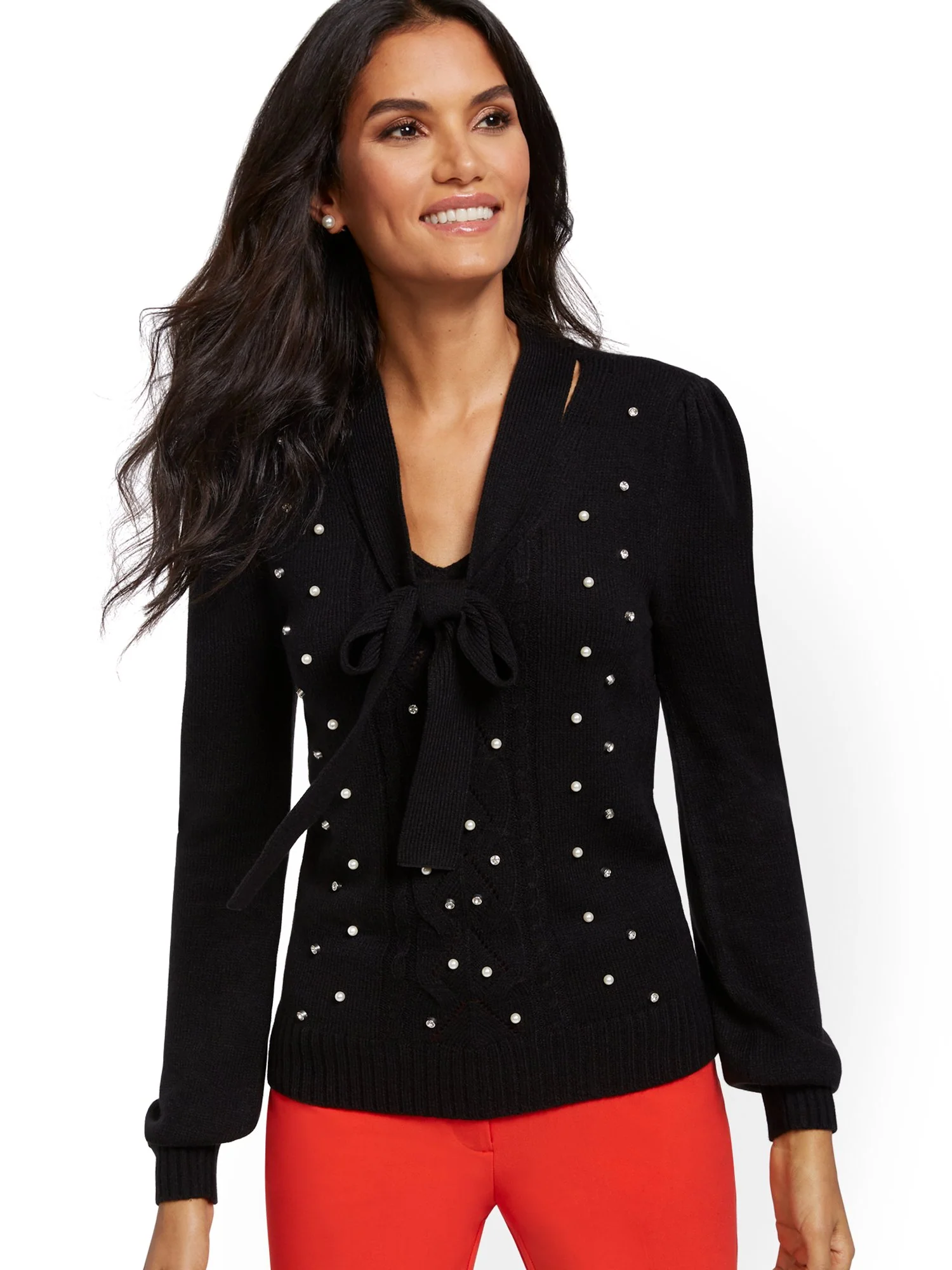Embellished Tie-Neck Sweater - Image 2