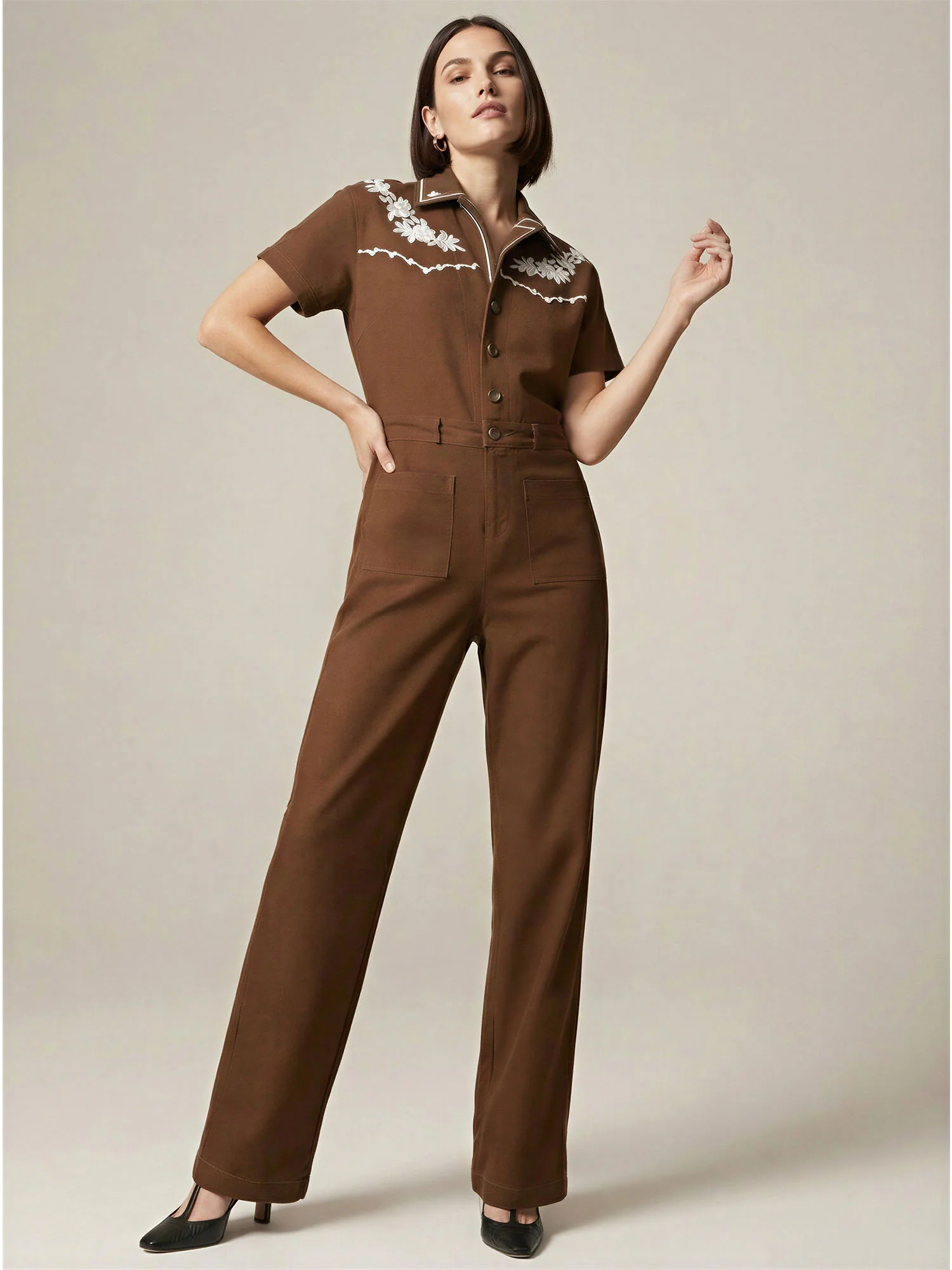 Embroidery Detail Denim Jumpsuit - Image 3