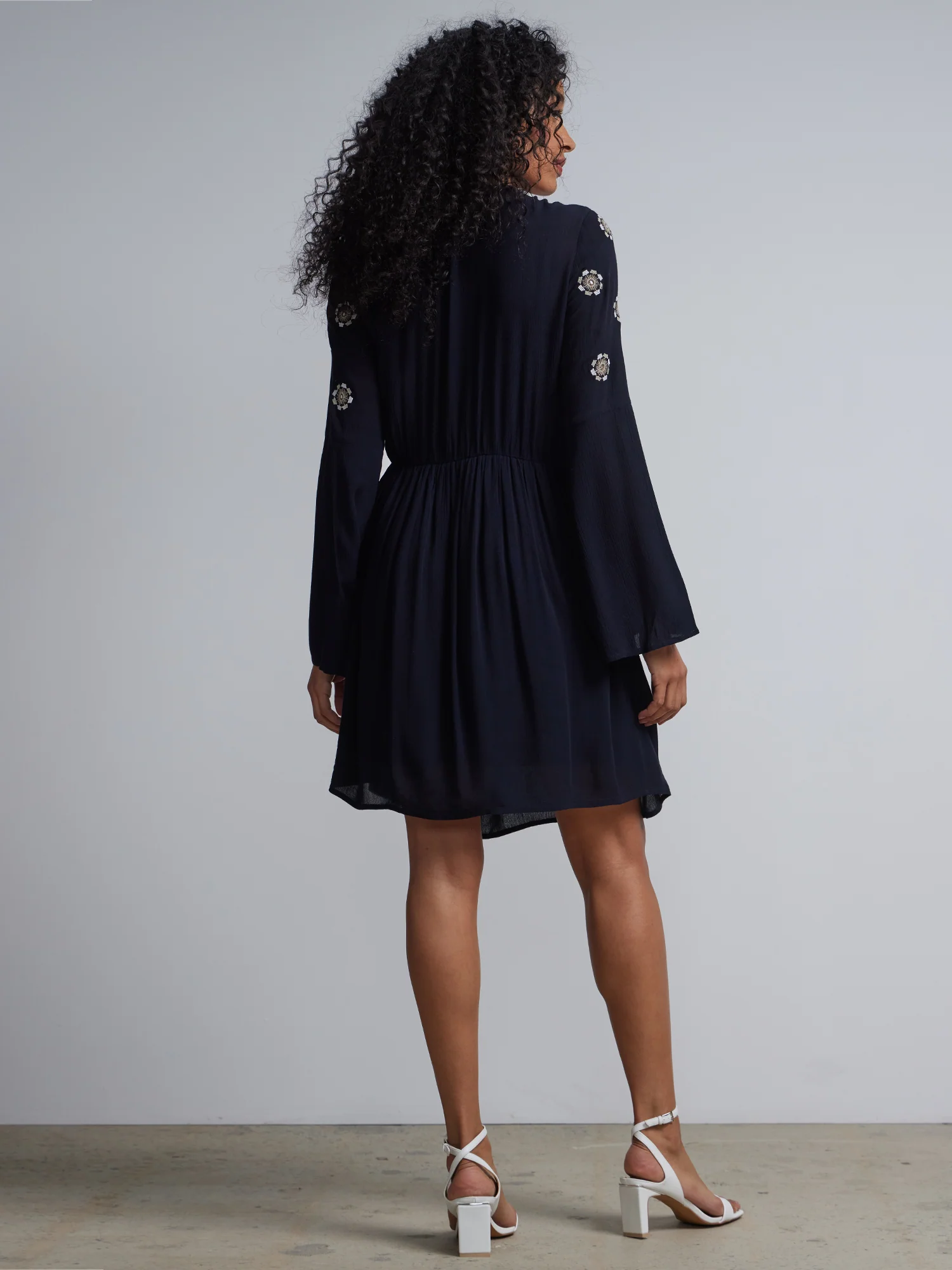 Embroidered Lace-Front Bell-Sleeve Dress - Image 3