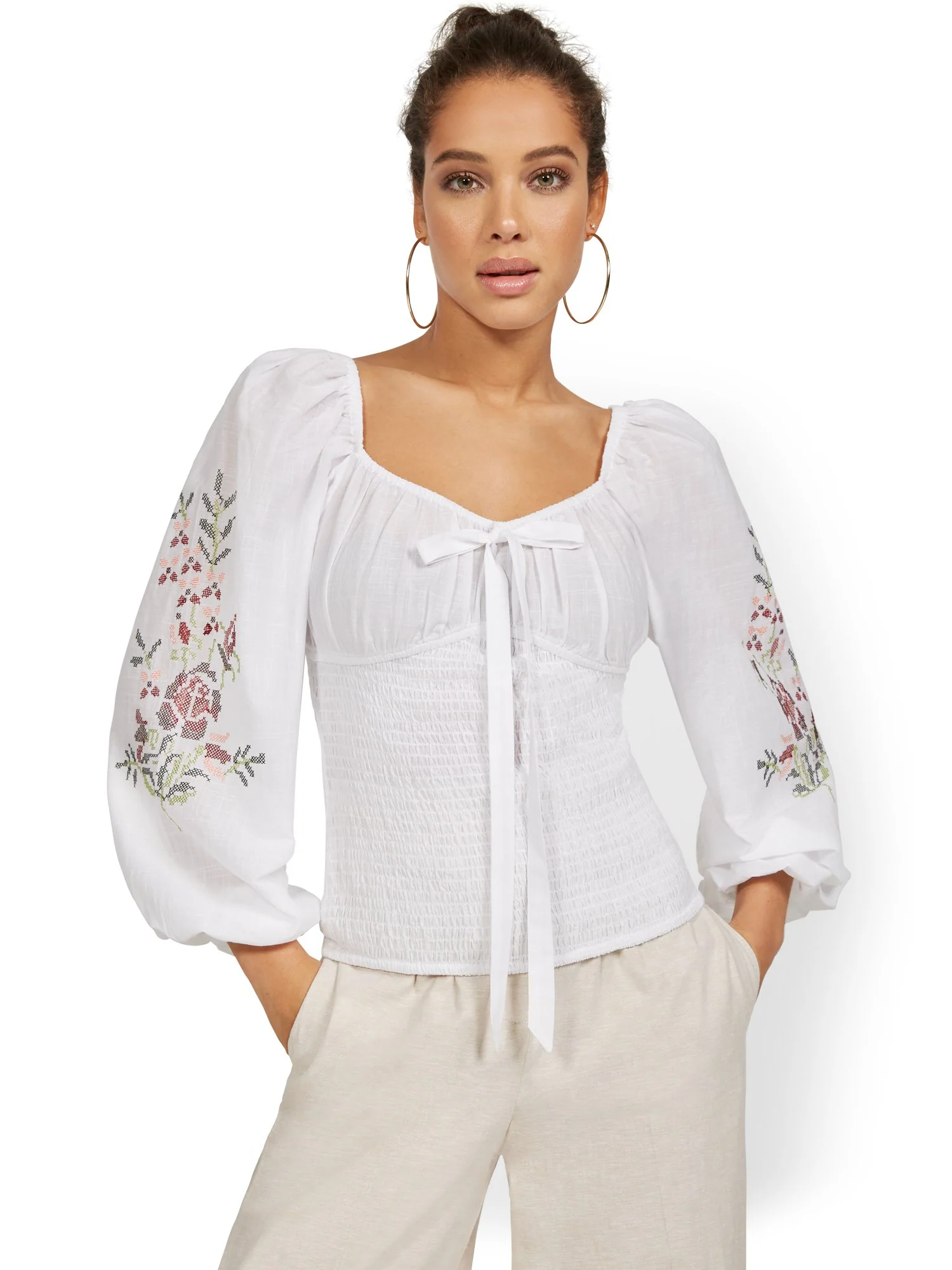 Embroidered Smocked Top - Image 2