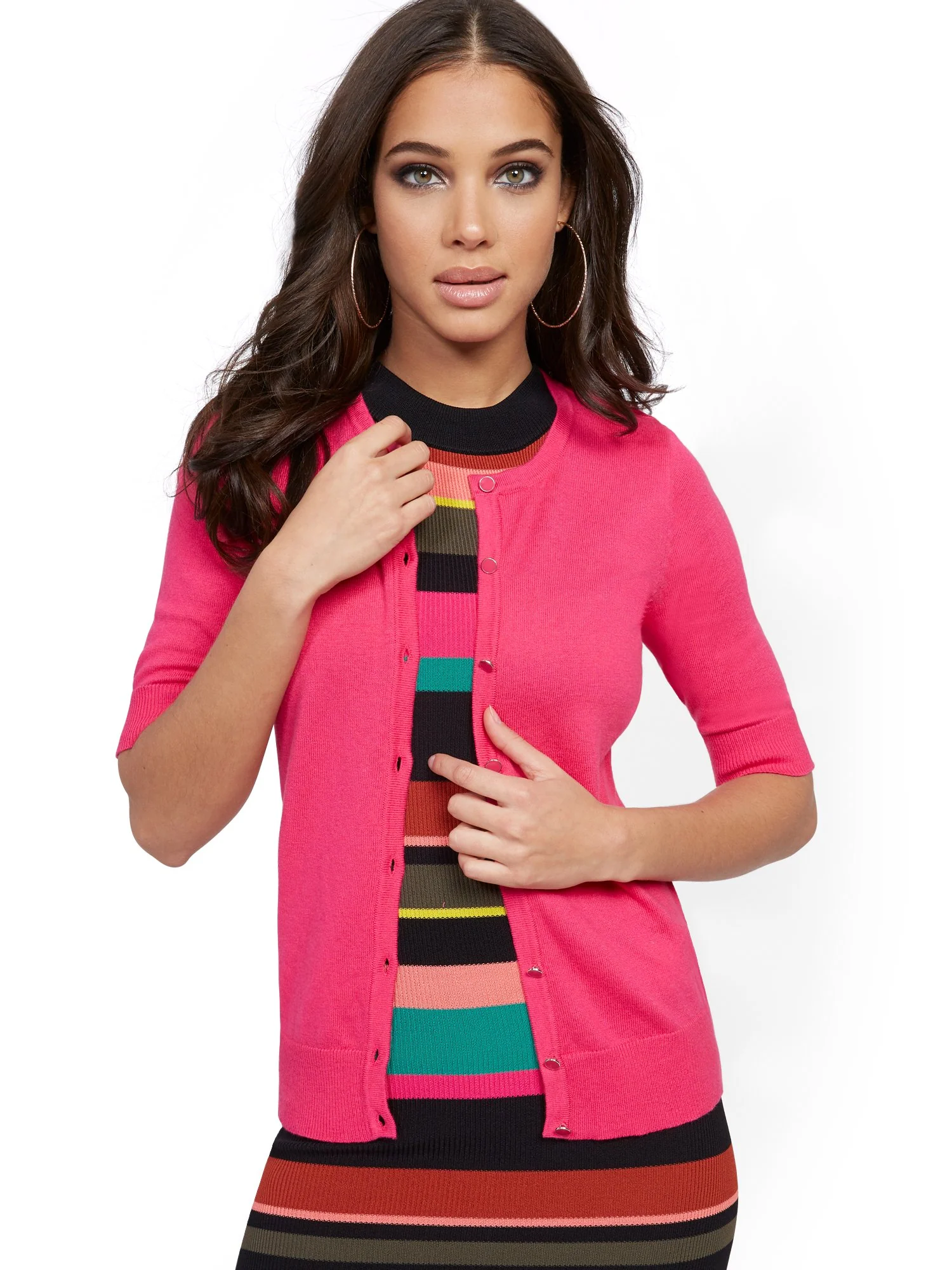 Enamel-Button Chelsea Crewneck Cardigan - 7th Avenue - Image 35