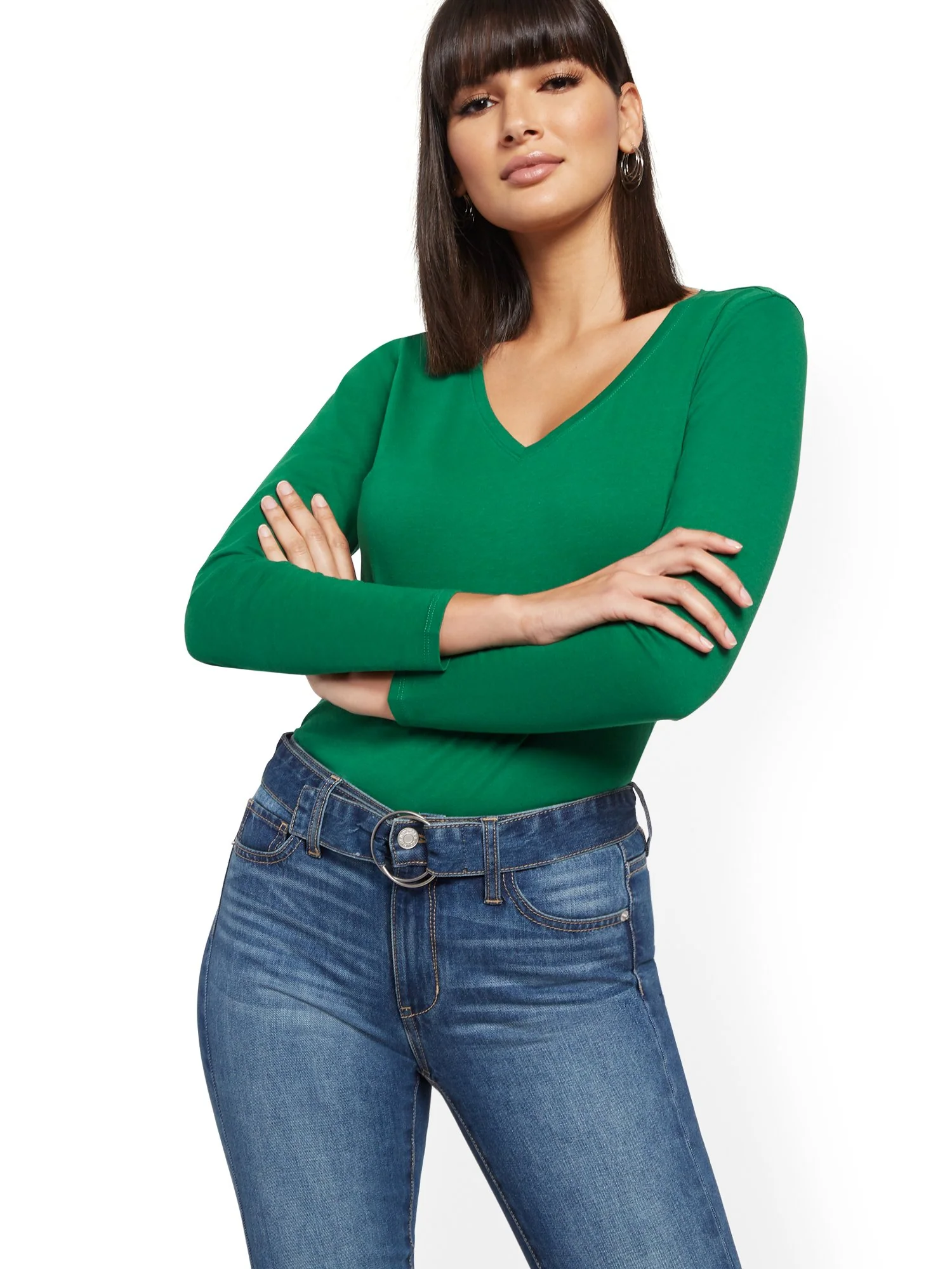 Essential Cotton V-Neck Long-Sleeve Tee - Image 15