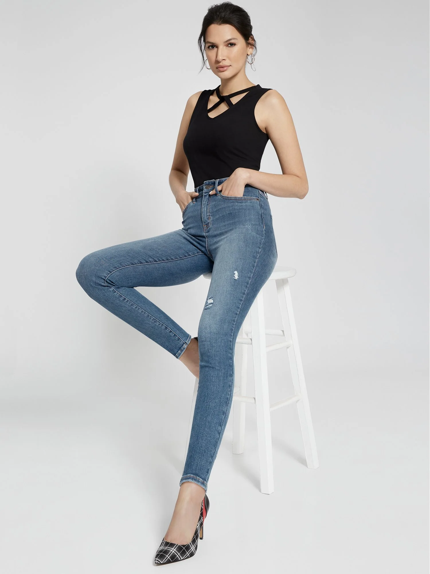 Essential High-Waisted Super-Skinny Jeans - Dark Wash - Image 2