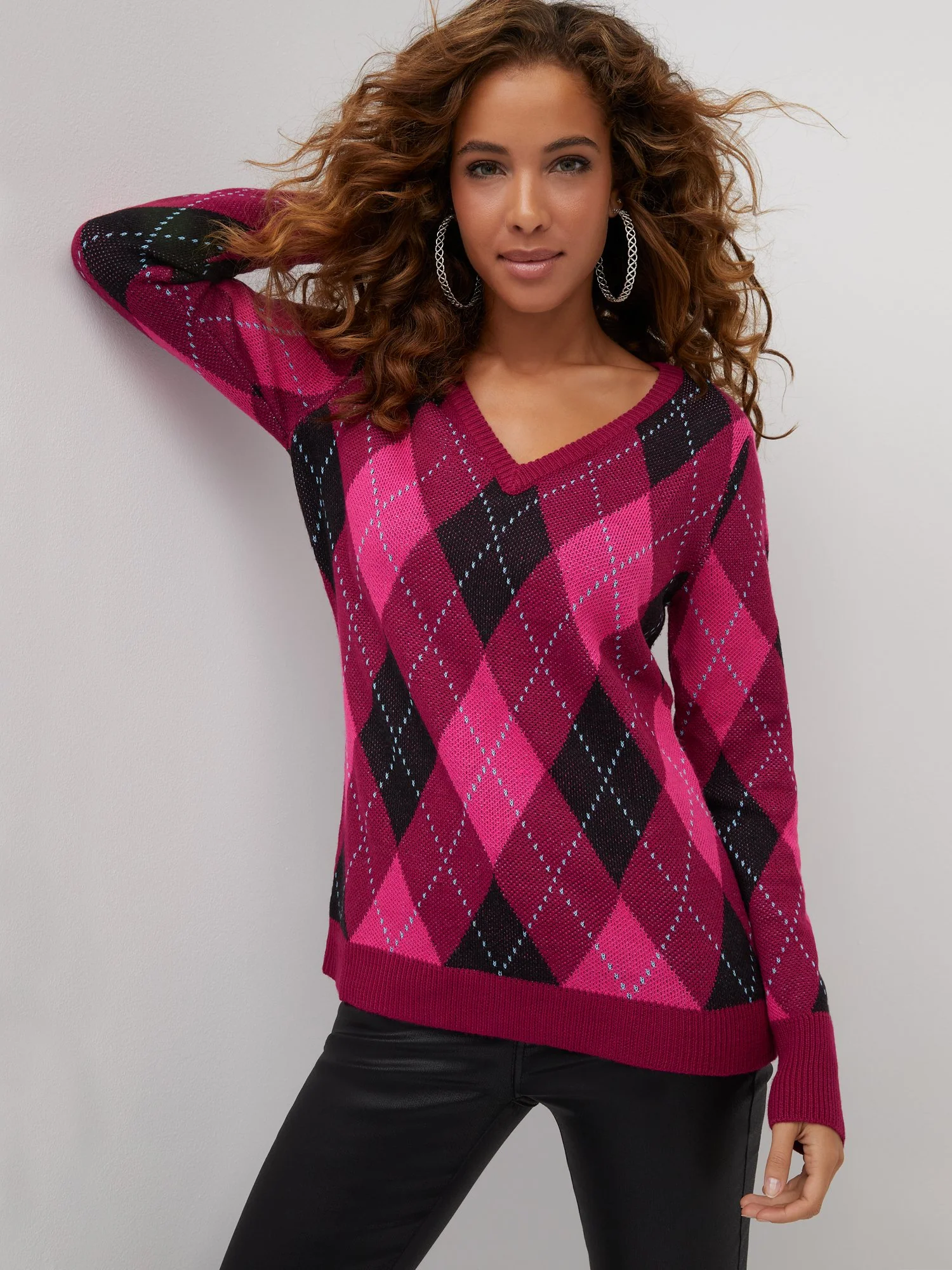 Essential V-Neck Sweater - Argyle - Image 2