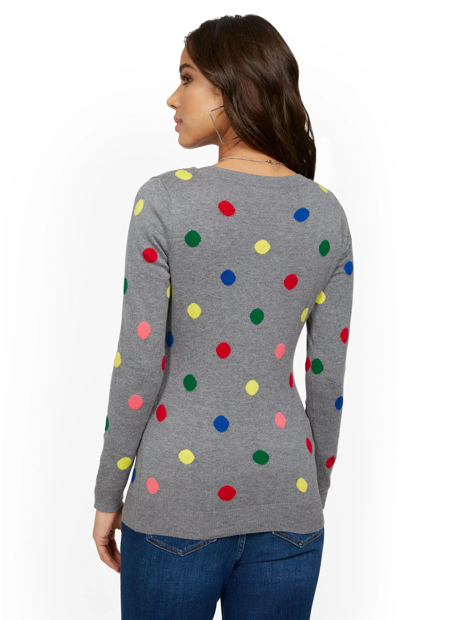 Essential V-Neck Sweater - Dot-Print - Image 3