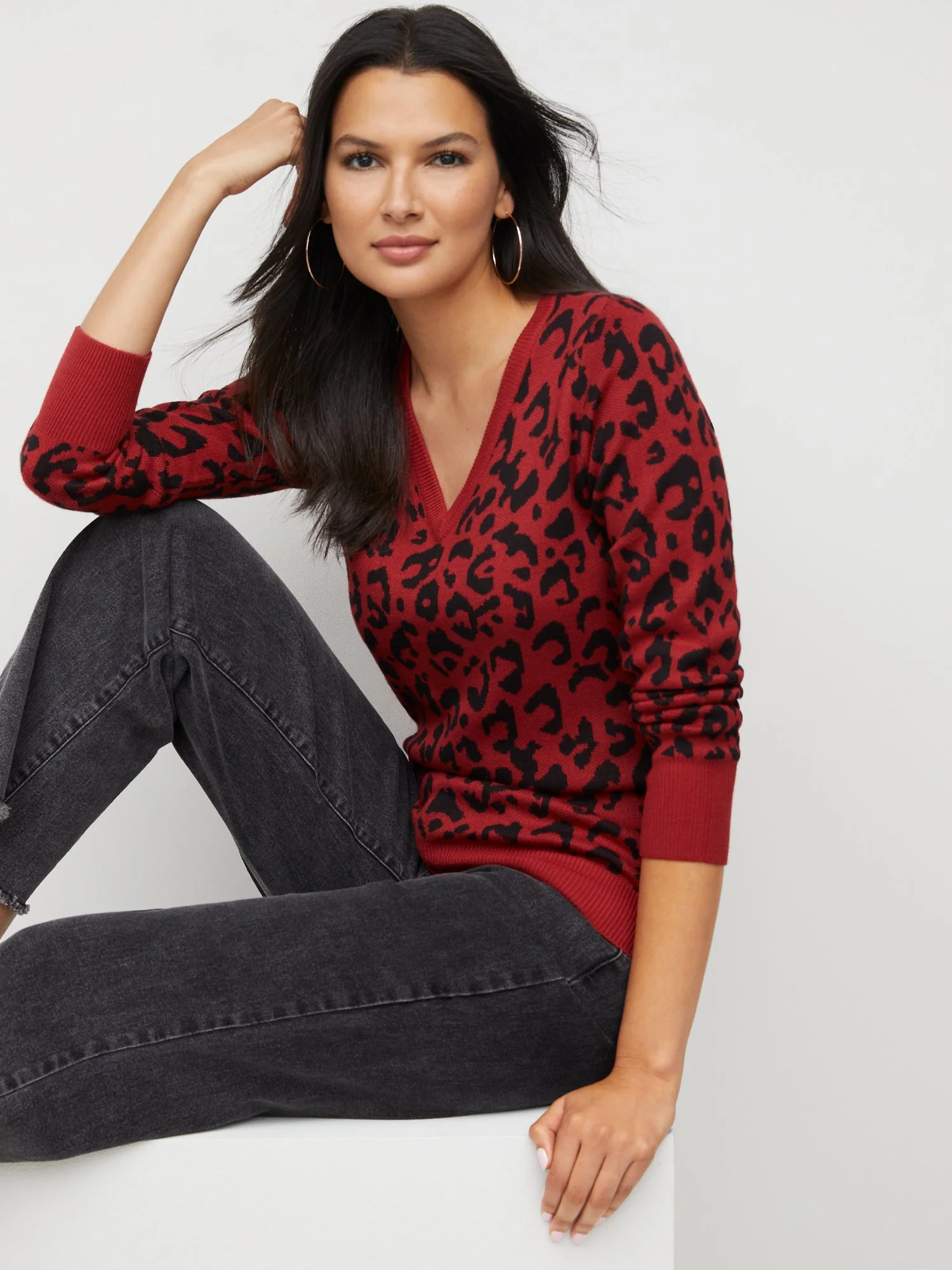 Essential V-Neck Sweater - Leopard-Print - Image 2