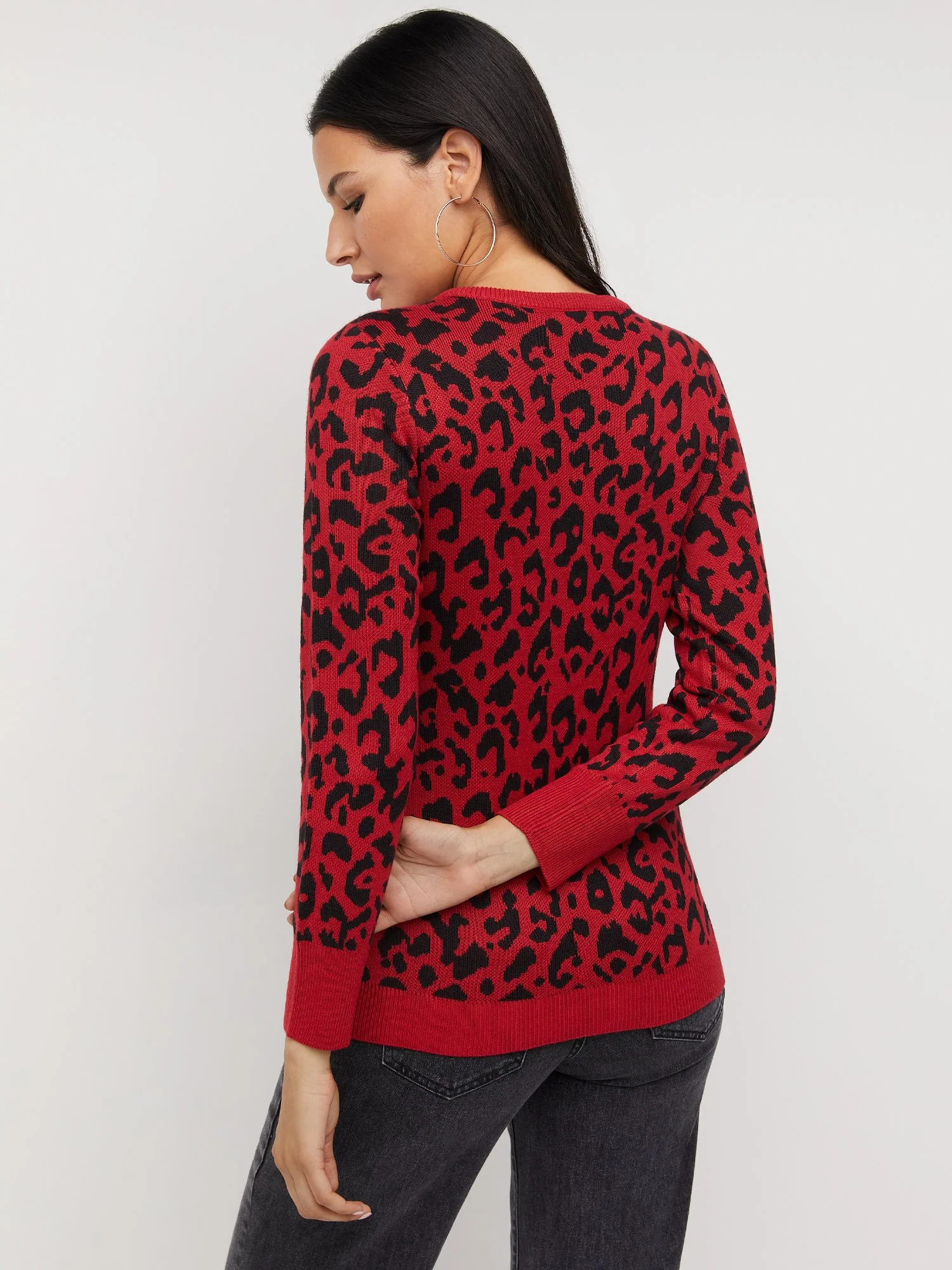 Essential V-Neck Sweater - Leopard-Print - Image 3